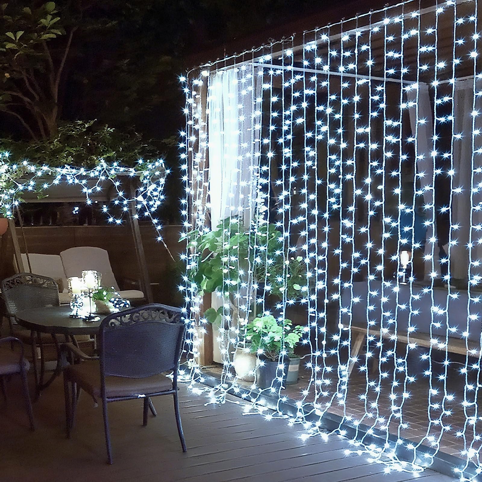 Elegear Kurtyna świetlna na zewnątrz, 6 x 3 m, 600 diod LED, z lodowym