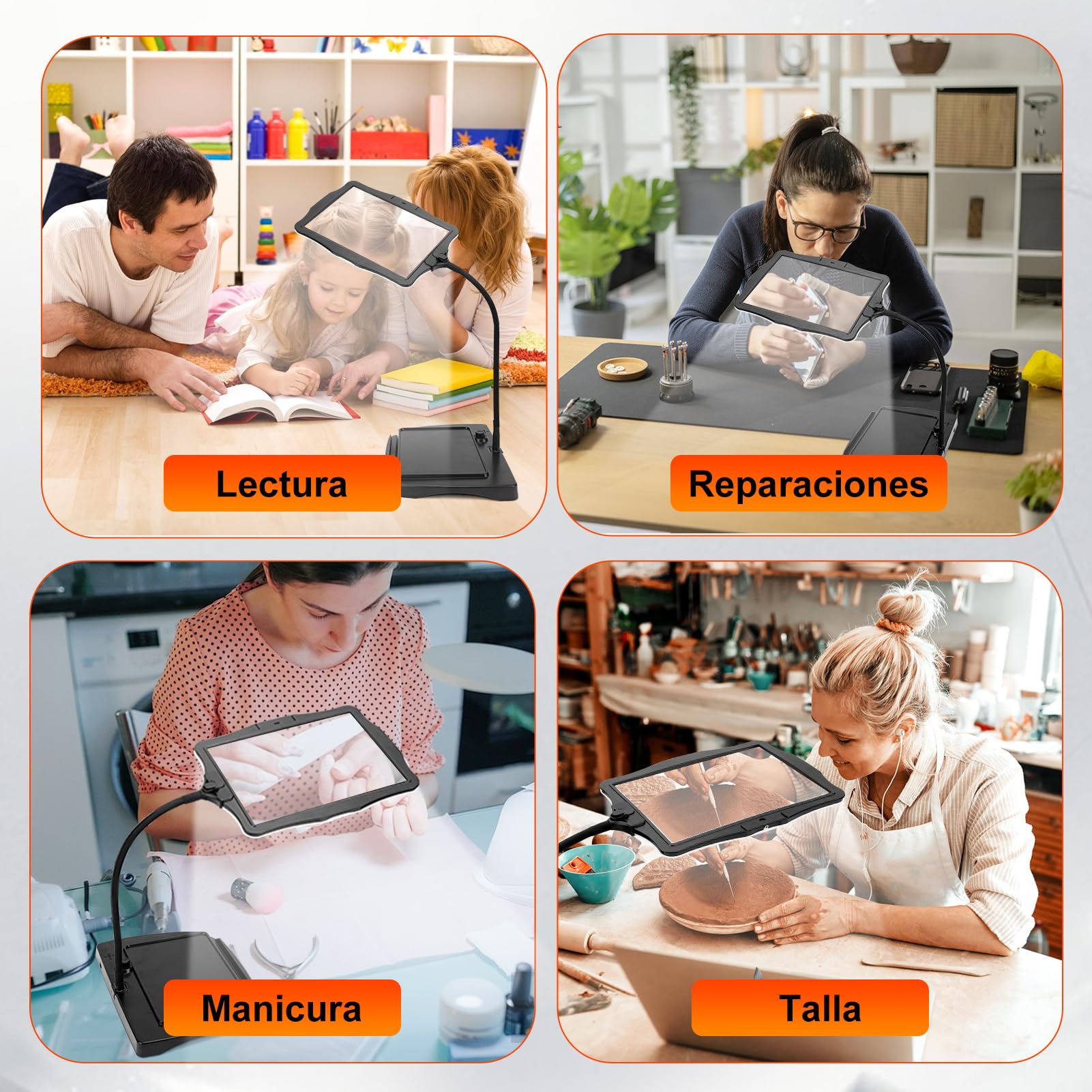 10x Lupa con Luz Y Soporte, 50 Cuentas LED De Brillo Ajustable, Diseño Antideslumbrante, Lupas De Gran Aumento, Lupa De Observación De Lectura De Mesa O Portátil con Base Manualidades