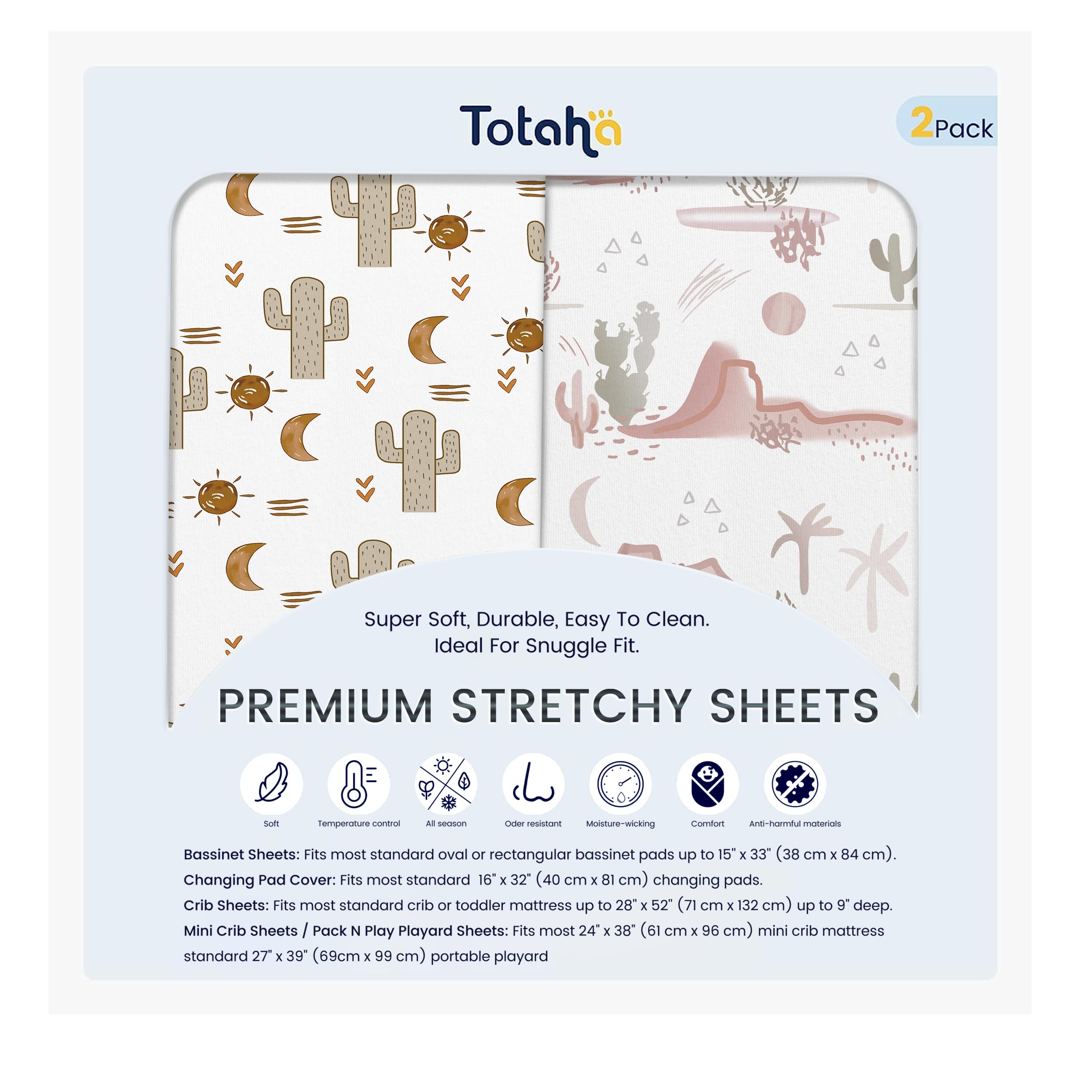 TotAha Cactus Changing Pad Covers Neutral, Buttery Soft Changing Table Cover Girl Boy, Silky Comfort Diaper Changing Pad Cover Fit 32x16 Changing Pads