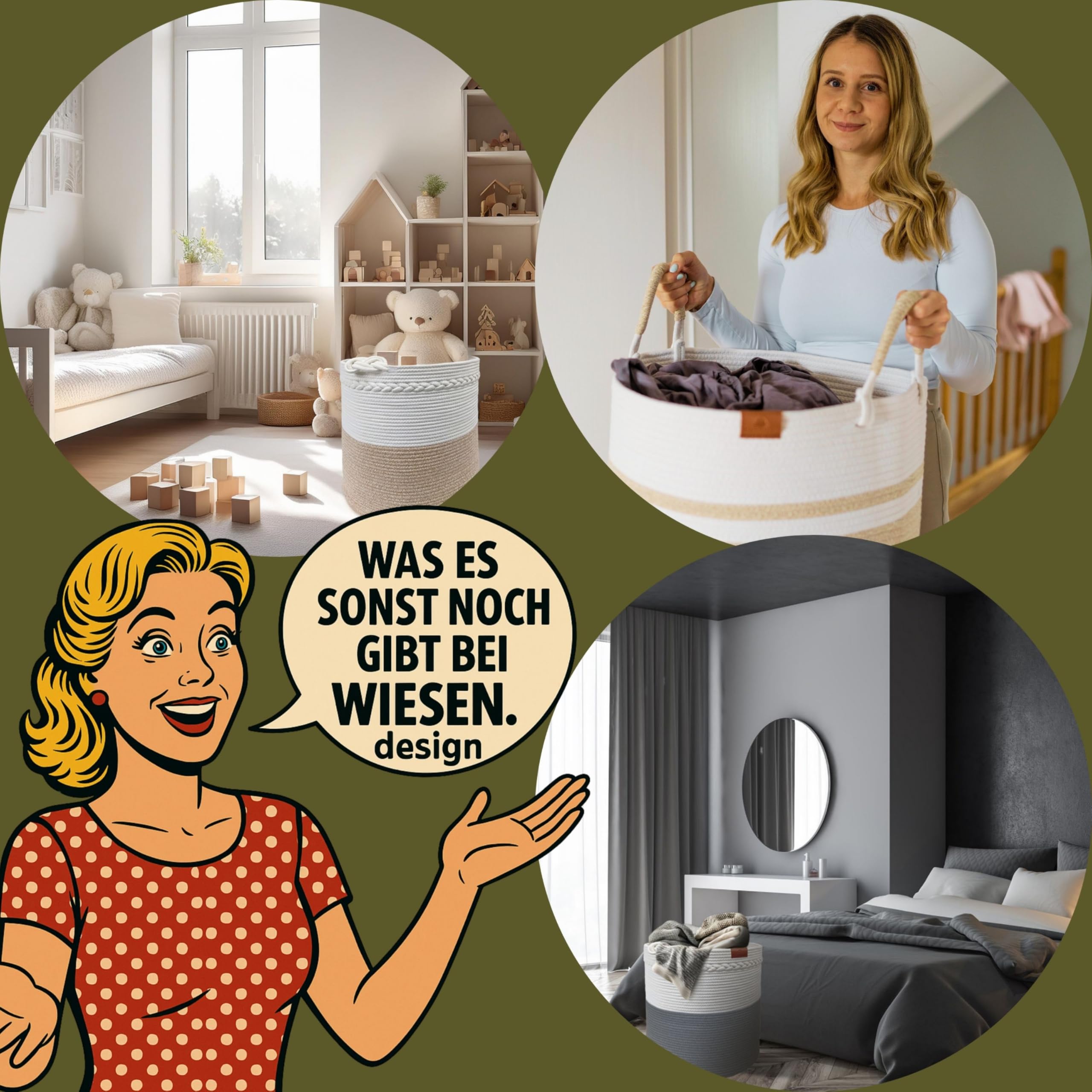 Großer Wäschekorb geflochten - Juna 80L Ø46x48 cm Schwarz - runder Aufbewahrungskorb aus 100% Baumwollseil, Aufbewahrungskorb geflochten, Wäschekorb Stoff