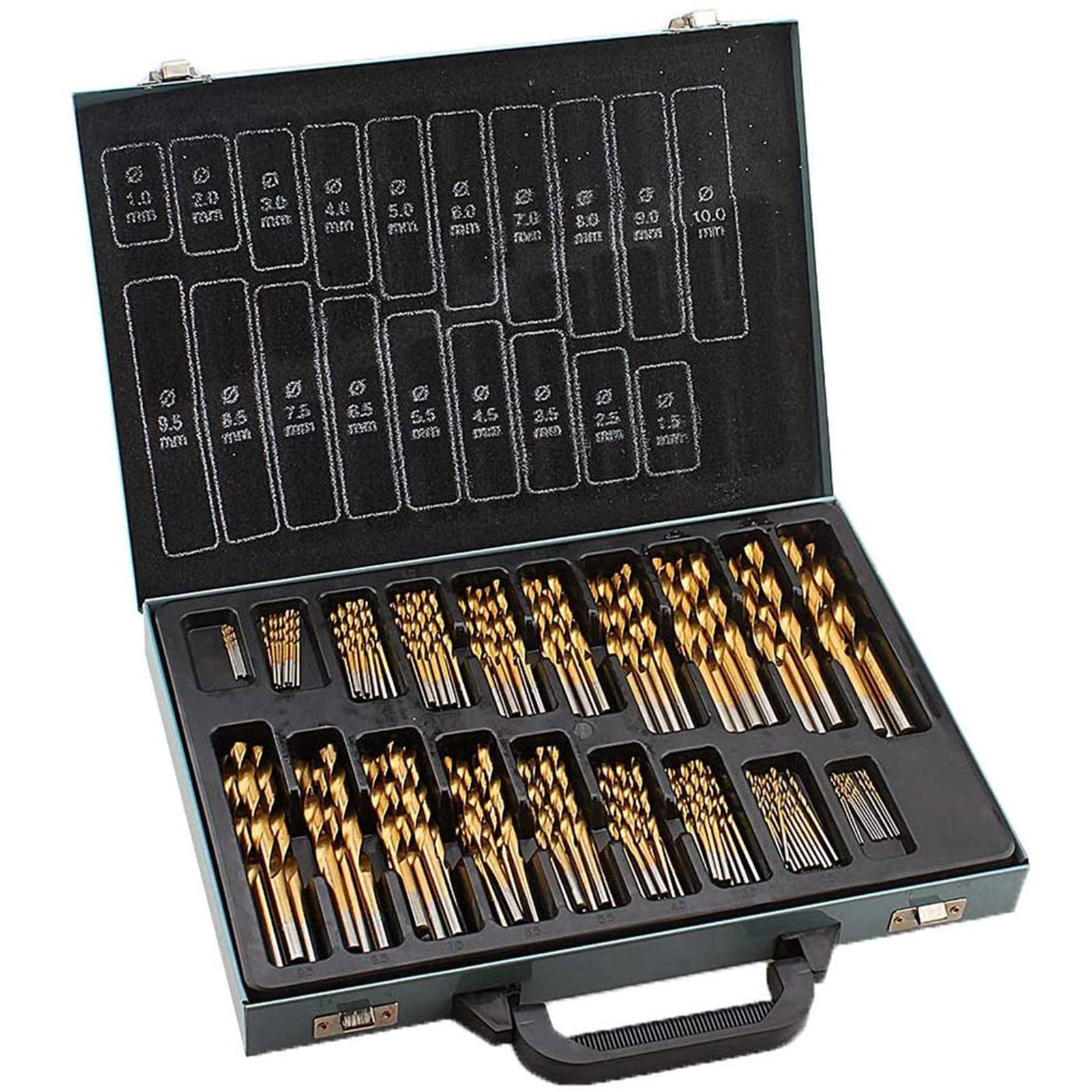 Fafeicy Juego de Brocas Chapadas en Ti Juego de Brocas de Ti de Vástago Recto 170 Piezas Grifo de Punta en Espiral Métrico de 1 a 10 Mm para Taladrar en Metal, Madera, Plásticos para Usuarios de