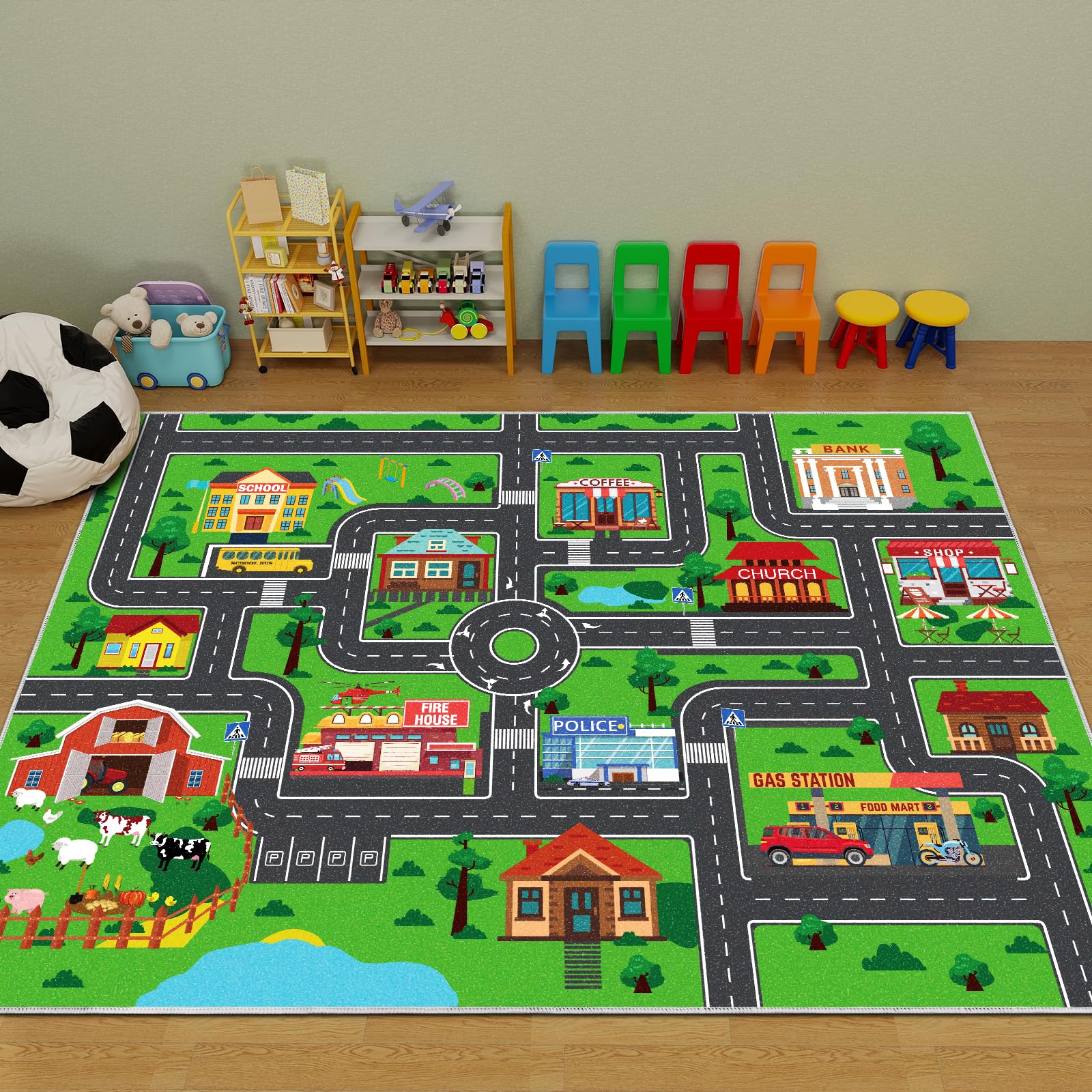 Kids Carpet Car Play Rug, City Life Traffic Road Kids Rug Playmat,Non Slip Children Educational Game Car Mat Area Rug for Playroom Baby Toddler Boys Bedroom Classroom (59X39.4 INCH, Style 1)