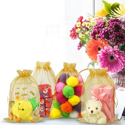 Miniatura 4 de Windyun 100 bolsas de organza grandes de 12 x 8 pulgadas de malla transparente con cordón de regalo, bolsas de embalaje para bodas, Navidad, juegos,
