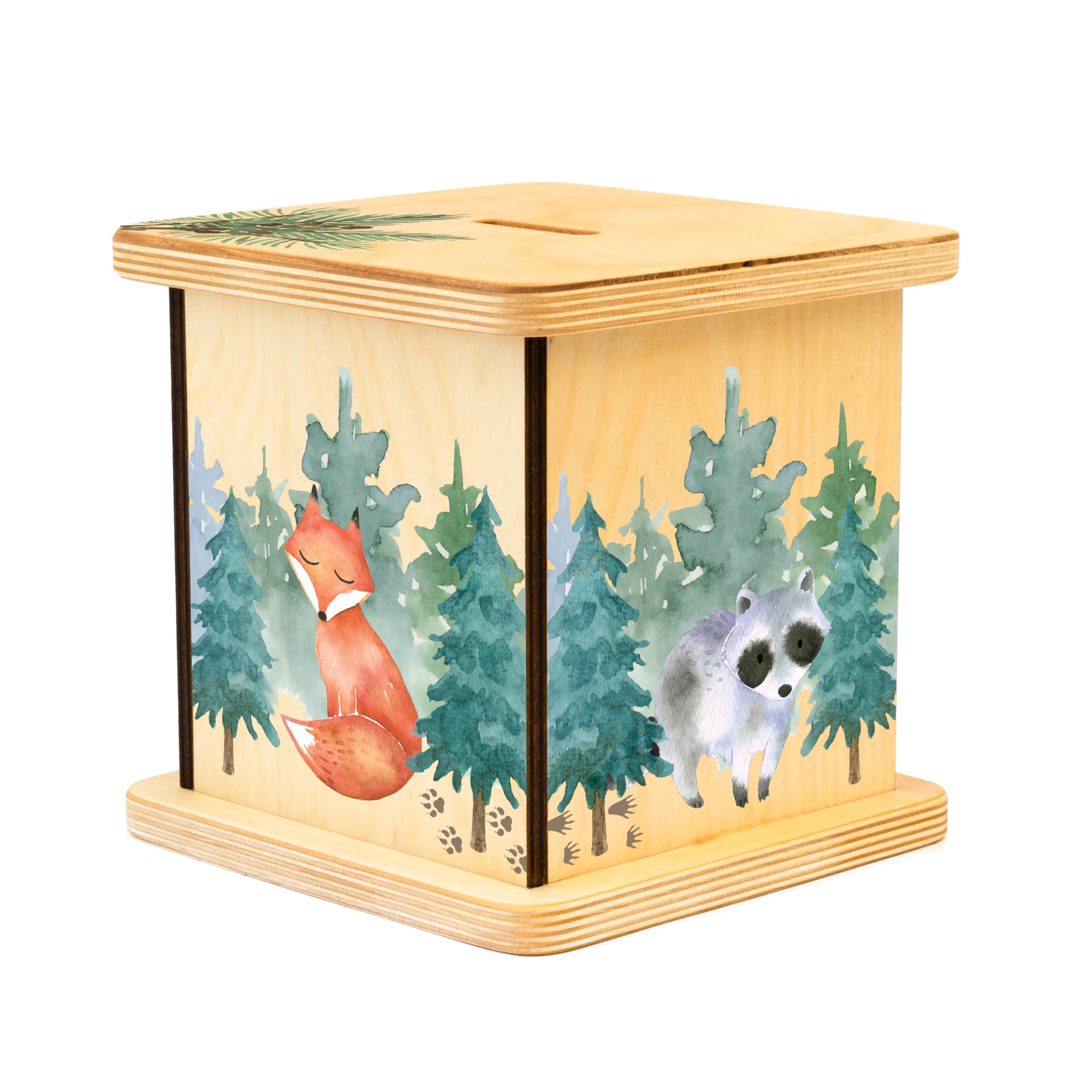 Wooden Piggy Bank for Kids and Adults, Personalized Gift Handmade in USA by BloomOwl, Custom Piggy Bank, Personalized Banks for Kids, Gifts for Baby Boys and Girls (Woodland Friends)