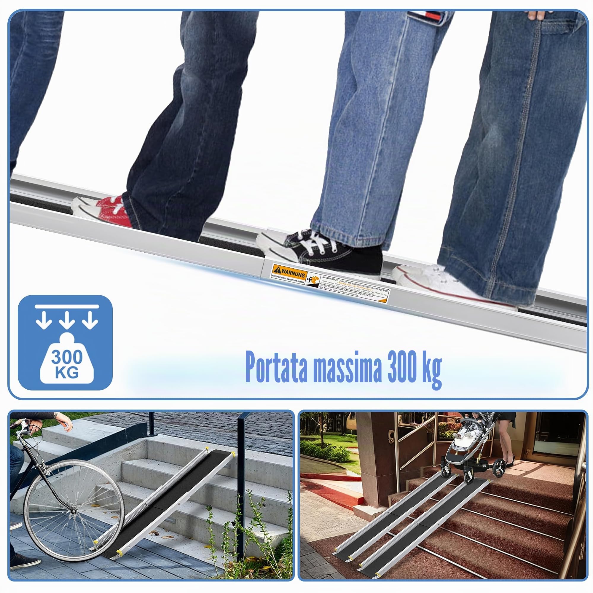 FIVMEN 2X Rampa Telescopica per Sedie a Rotelle 107-183 cm in Alluminio, Rampa per Sedie a Rotelle, Capacità di Carico 300 kg, Rampa Telescopica, Rampa di Carico, Regolabile, Portatile per Sedie a