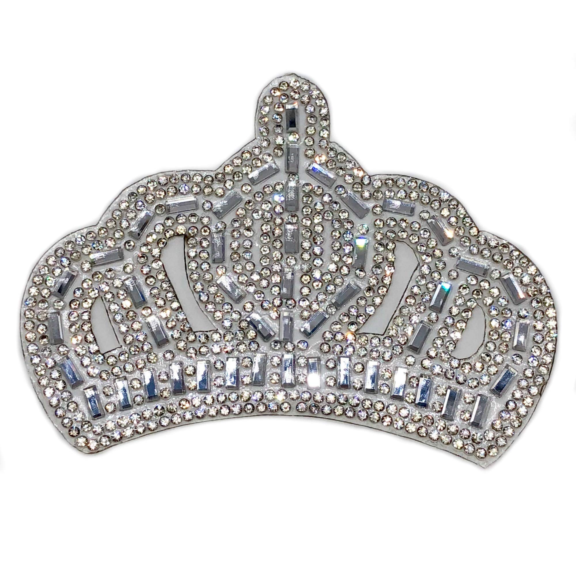 TOPPA PATCH CORONA CORONCINA STRASS CRYSTAL + PERLE TERMOADESIVE PRINCIPESSA - APPLICAZIONE HOTFIX Adesiva da stirare su tessuto