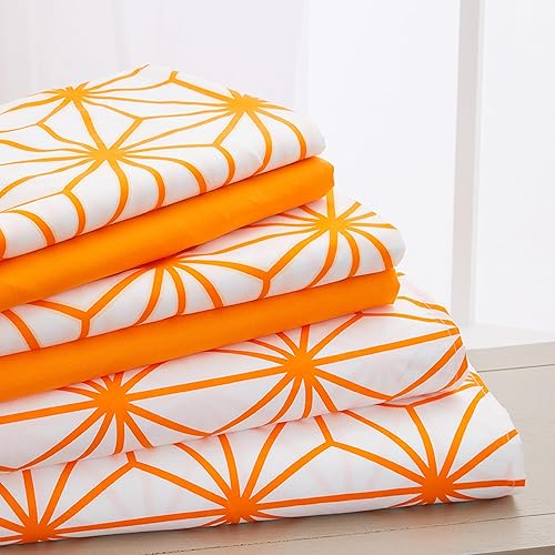 Elegant Comfort Juego de sábanas suave de lujo de 6 piezas con patrón geométrico de cubos, 1500 hilos, microfibra de alta calidad, resistente a las