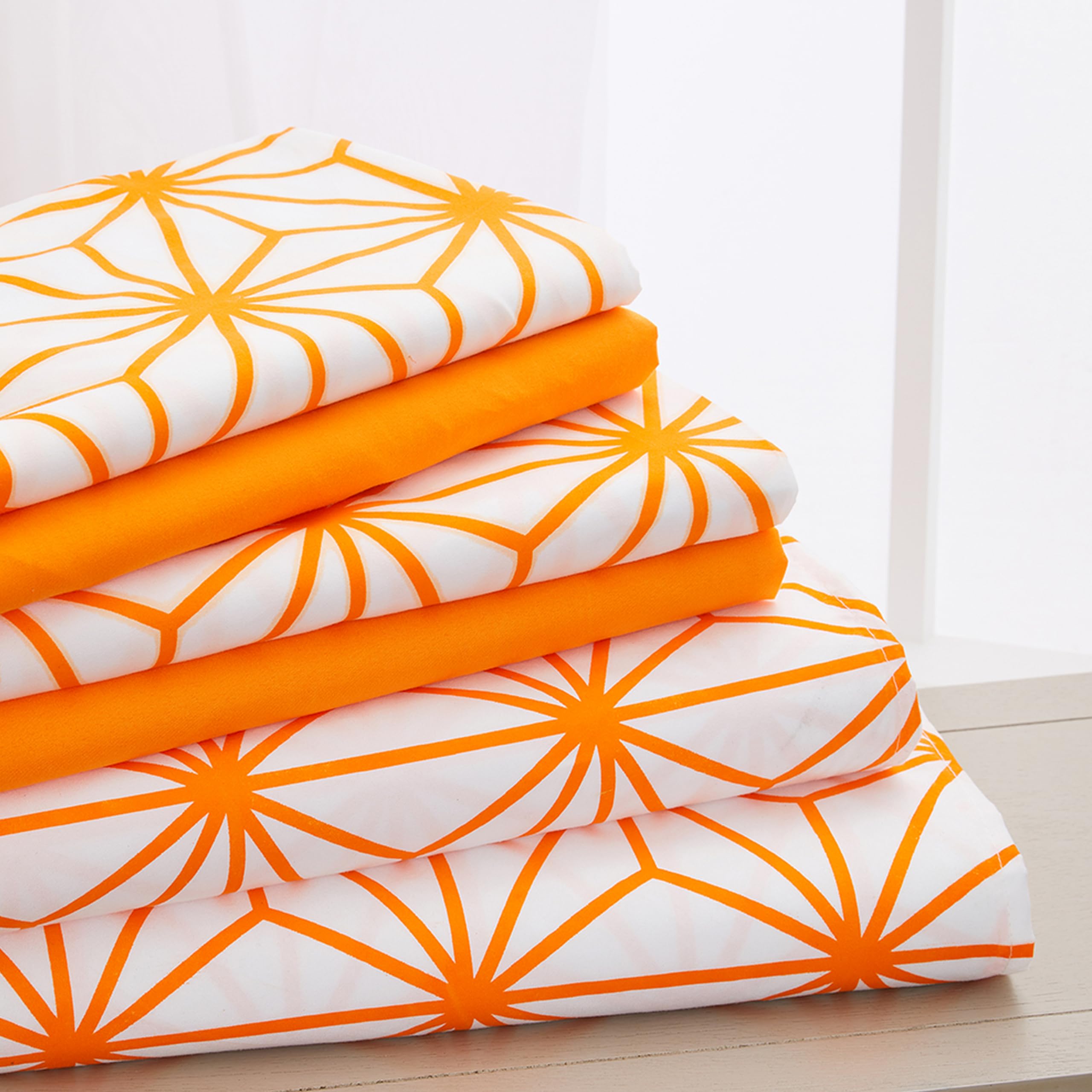Elegant Comfort Luxury Soft 4-Piece Cube Geometric Pattern Sheet Set - 1500 Premium Quality Microfiber -Wrinkle and Fade Resistant Coziest Bedding Set, All around Elastic Fitted Sheet, Twin XL, Orange