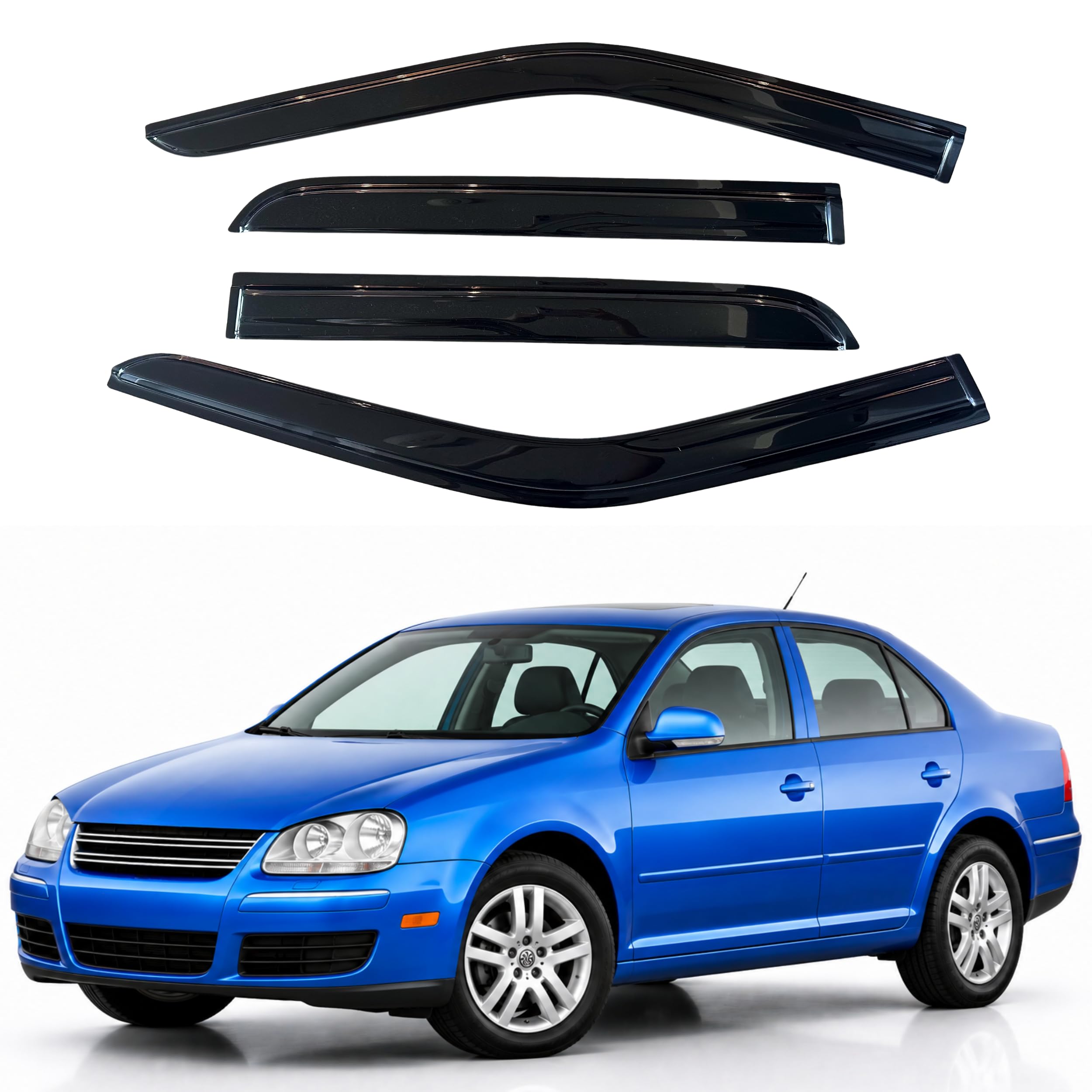 IG Window Visors Fit for 2006-2010 Volkswagen Jetta Sedan, Out-Channel Rain Guards Vent Wind Deflectors 4PC, Car Accessories for 06-10 VW Jetta Sedan