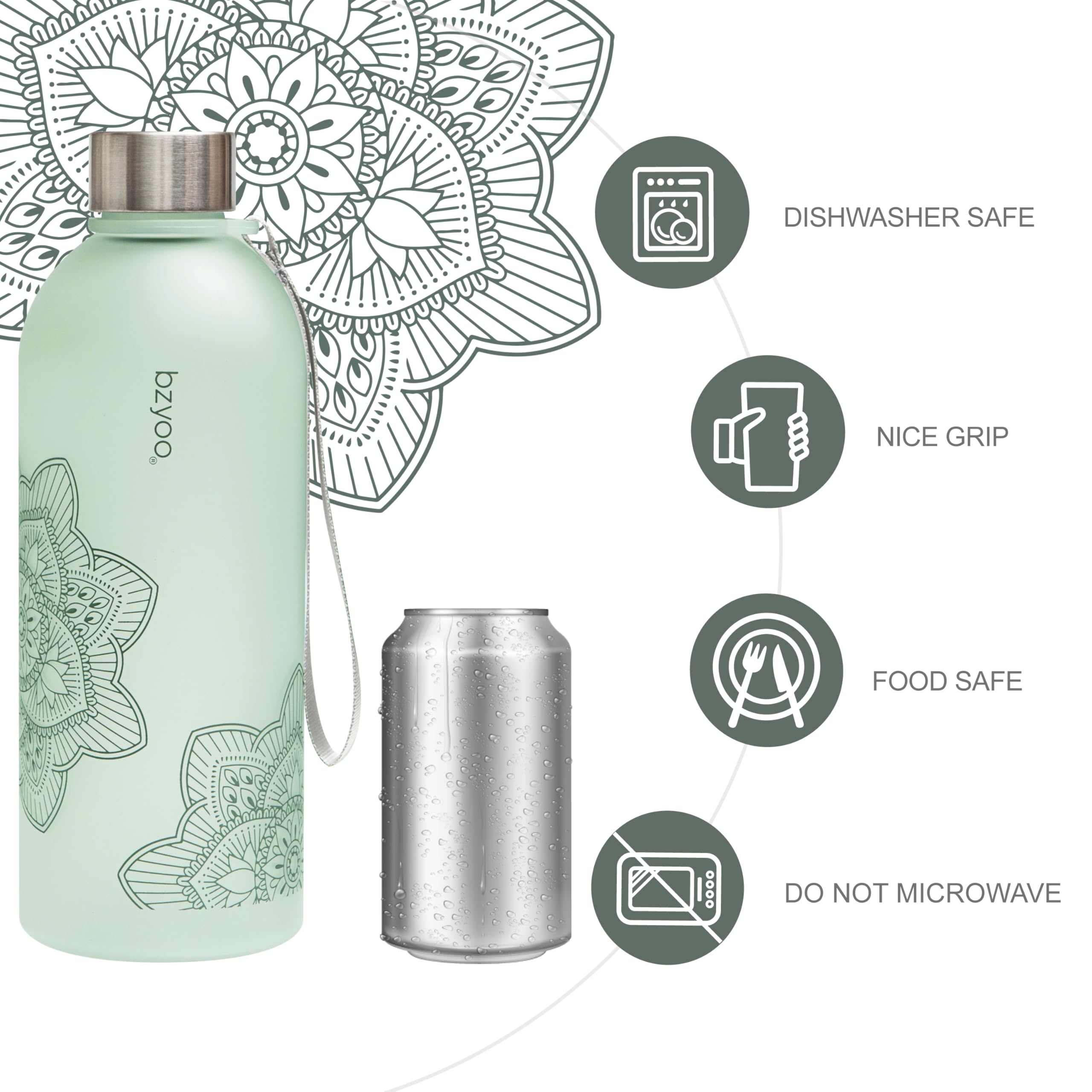 bzyoo 900 ml, 1 Liter Zeitmarkierung, Wasserflasche, BPA-frei, mattiert, Valentinstag, Geschenke für Sie und Ihn (Farbe: Grün)