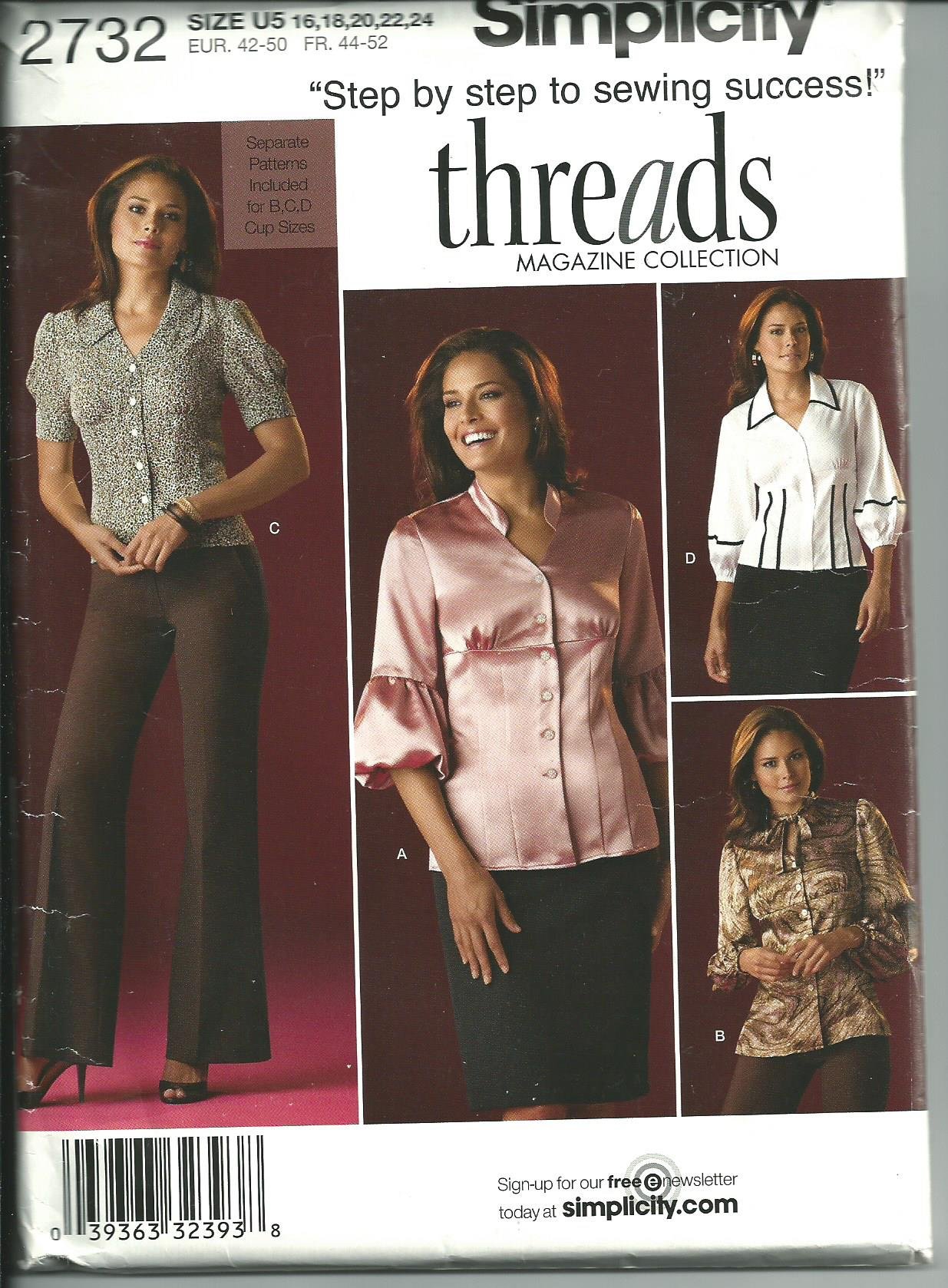 Patron Simplicity 2732 de blouses en tailles 16-24 et bonnets B-C-D