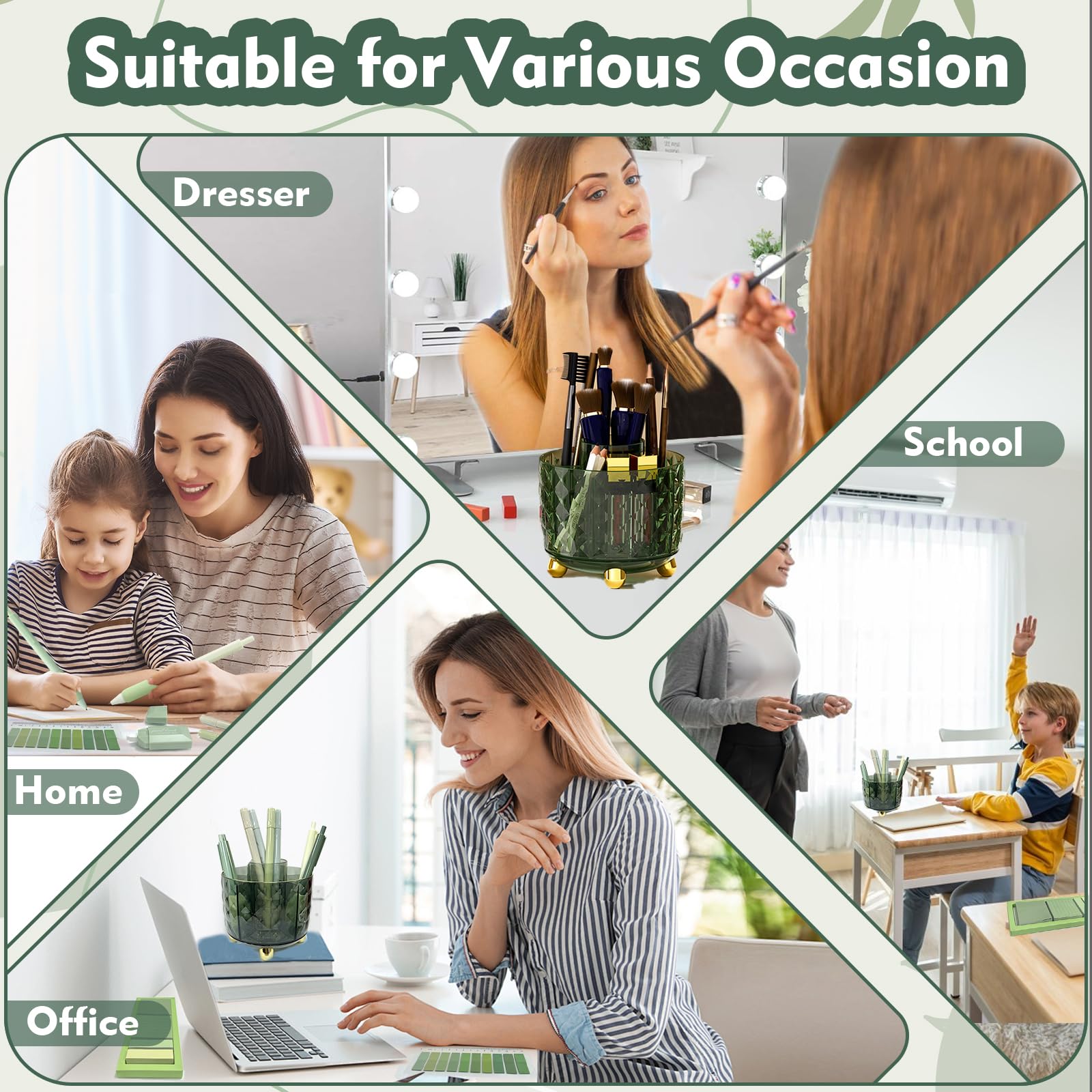 Sage Green Desk Accessories Office Supplies Set, Pen Holder, Stapler, Tape Di