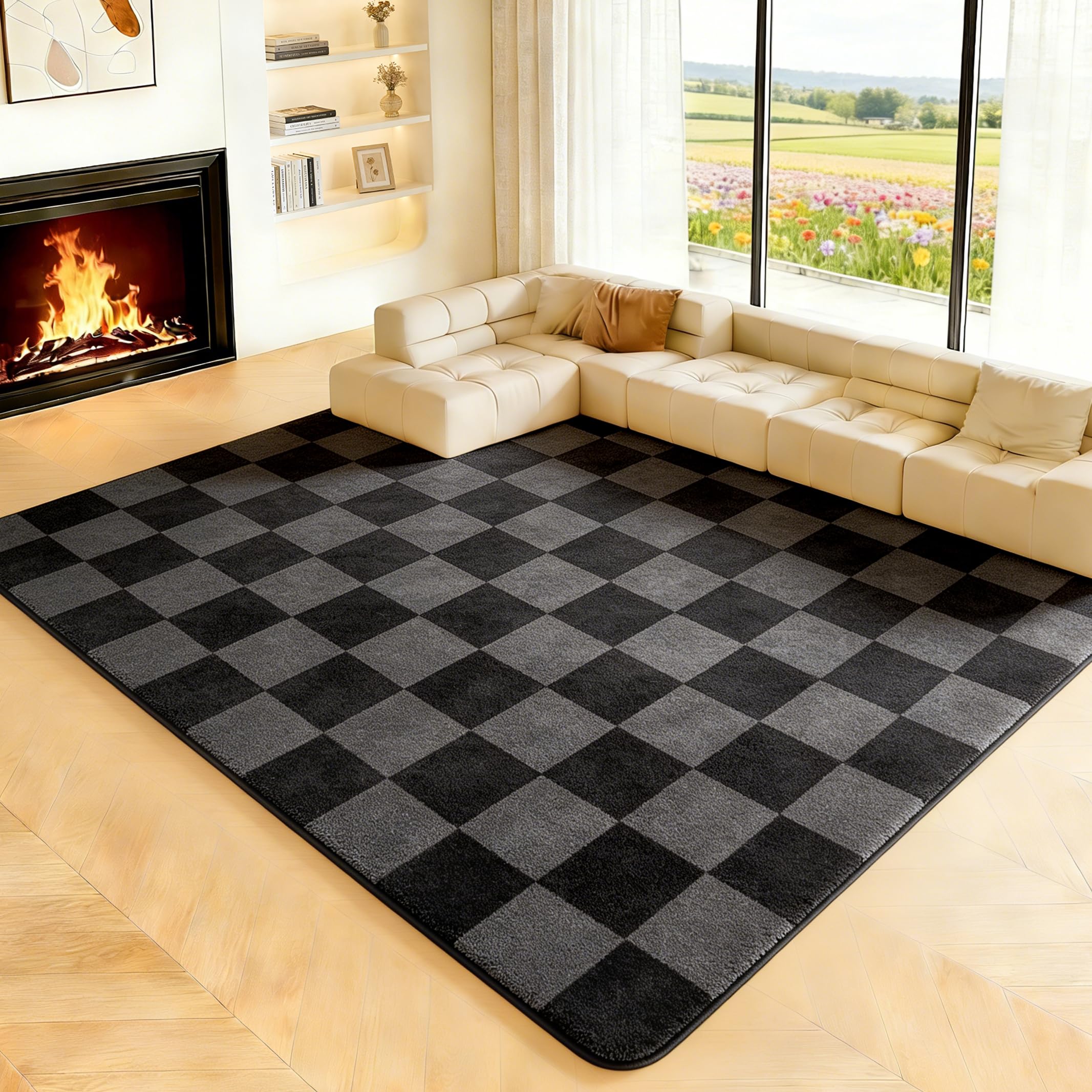 Puremy Teppich Wohnzimmer Kurzflor Anti-Rutsch Rückseite Einfarbiges Design Waschbar, 80x150cm, Dunkelgrau