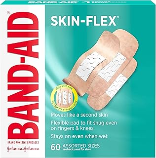 Band-Aid Brand Skin-Flex Adhesive Bandages for First Aid & Wound Care of Minor Cuts, Scrapes & Burns, Flexible Sterile Bandages Great for Fingers, Hands & Knees, Assorted Sizes, 60 ct