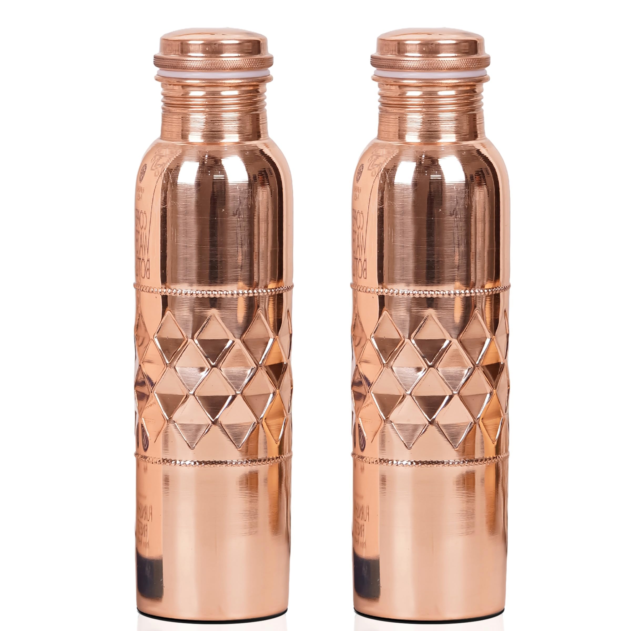 Wasserflasche aus natürlichem Kupfer, ca. 1 Liter (34 oz) – Ayurvedische Flasche aus reinem Kupfer für Fitnessstudio, Büro, Wandern und Outdoor-Aktivitäten – 2 Stück