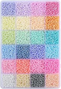 12500pcs John Bead Perles de Verre Assorties 8/0, 24 Couleurs Pastels Vibrantes Arc-en-Ciel Rondes pour Bricolage DIY Fabrication de Bijoux Boîte de Perles