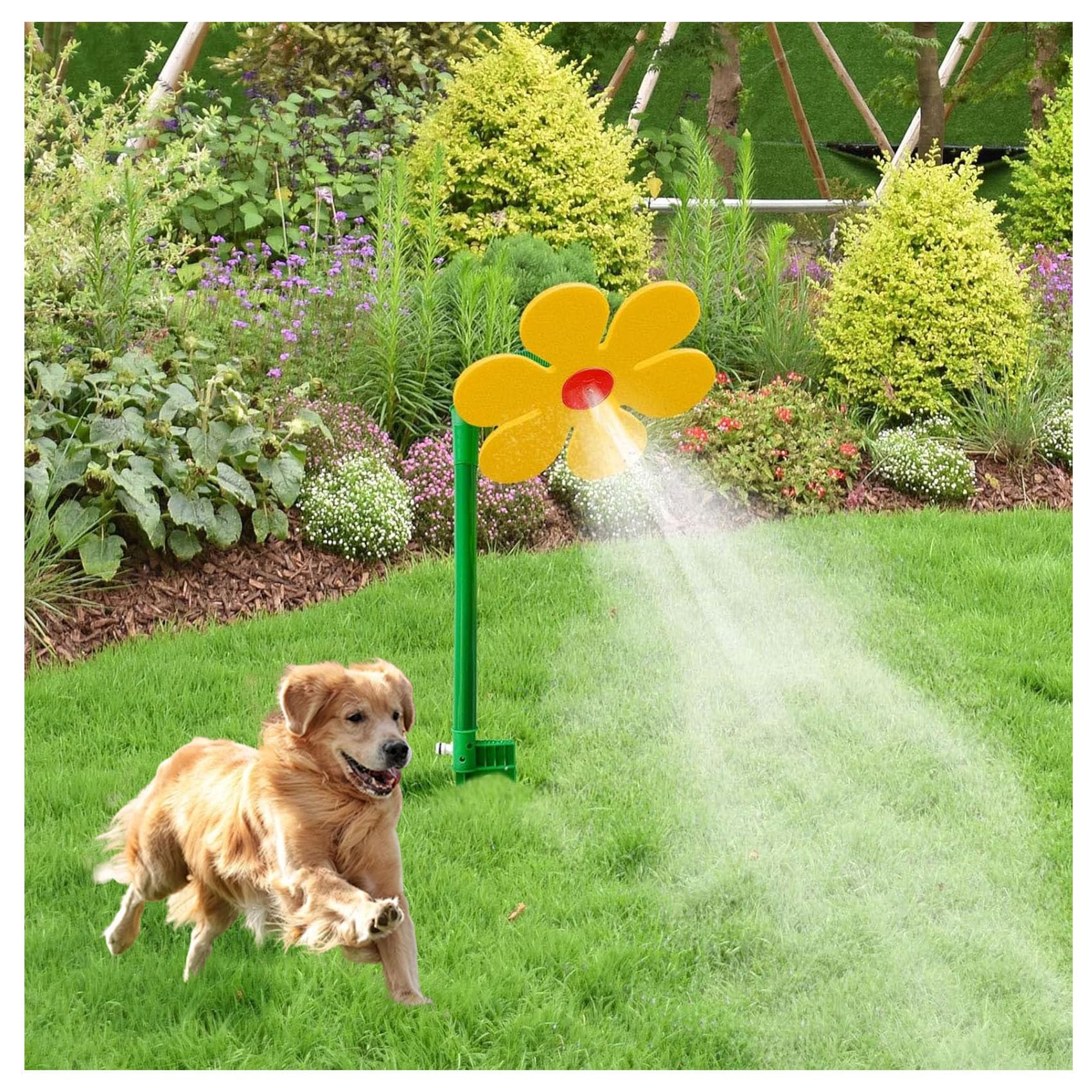 Crazy Daisy Sprinkler, 360ยฐ Rotating Lawn Water Sprinkler for Kids, Pets, and Garden Irrigation Fun (Yellow)