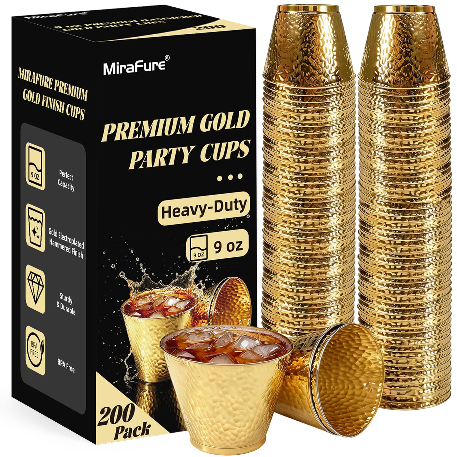 96-Pack Gold Hammered Plastic Party Cups 9oz, BPA-Free Leakproof Disposable Cups, Premium Elegant Drinkware for Weddings Birthdays Holidays Gatherings — Amazon image 10