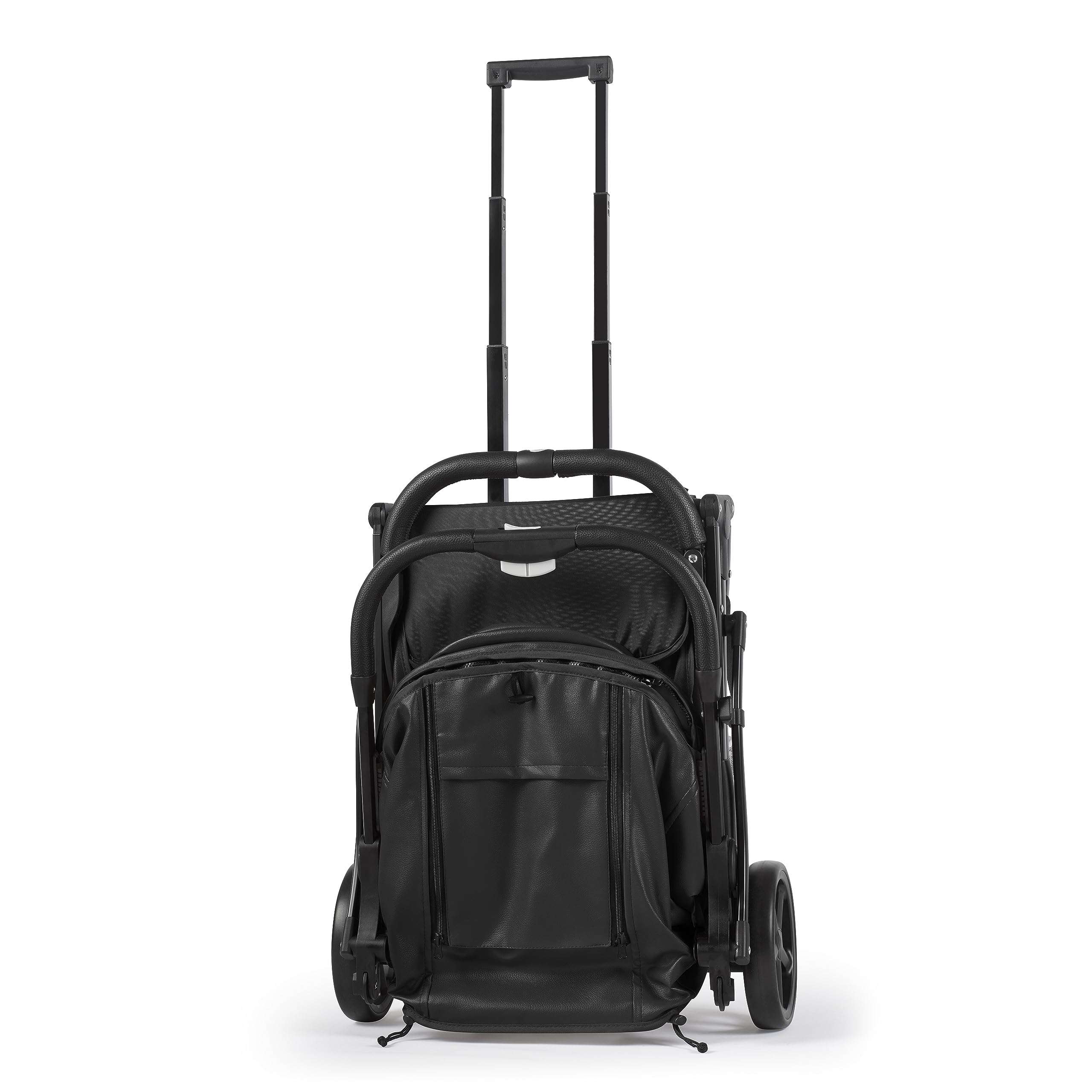 Lejoux Poussette bébé – Poussette de voyage légère pliable harnais 5 points, dossier de siège réglable et panier surdimensionné pliable 1 main – Roues pivotantes lisses Housse de pluie en cuir noir