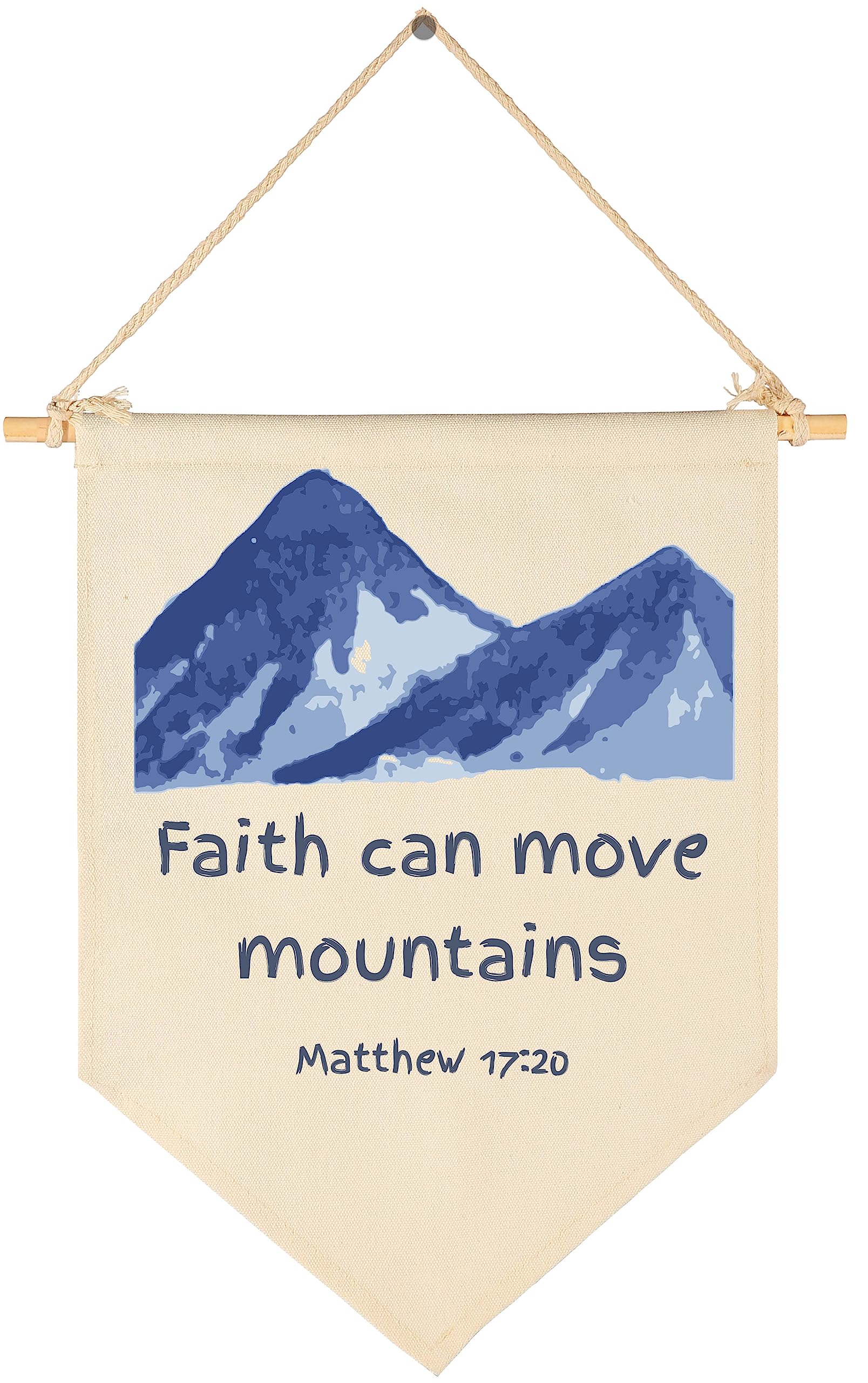 Faith can Move Mountains-Kids Memory Bible Verse Banner Pennant Decor-Scripture Flag Sign Gift for Boys Girls Baby Newborn-Banner Pennant Wall Art Gift for Nursery Baby Room Playroom Bedroom