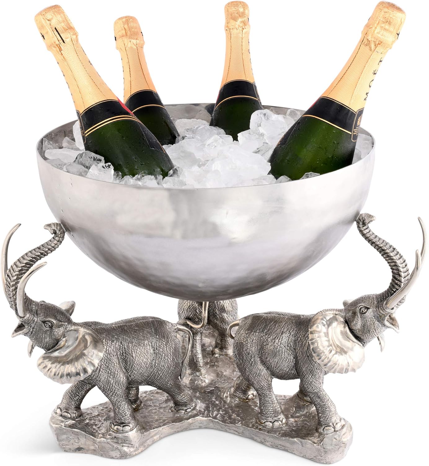 Vagabond House 3 Pewter Elephant Trio Stainless Punch/Ice Bowl 17 inch Wide x 13 inch Tall 380 OZ.