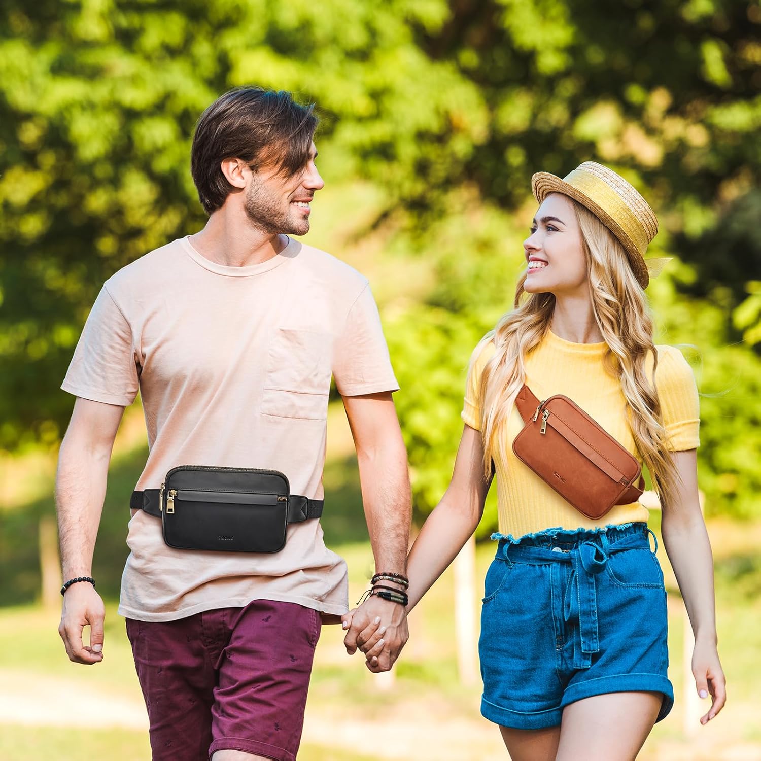 S-ZONE Fanny Packs for Women Genuine Leather RFID Blocking Crossbody Bags Purses Sling Waist Chest Bag Gifts Travel Running Adjustable Strap Men - Image 2