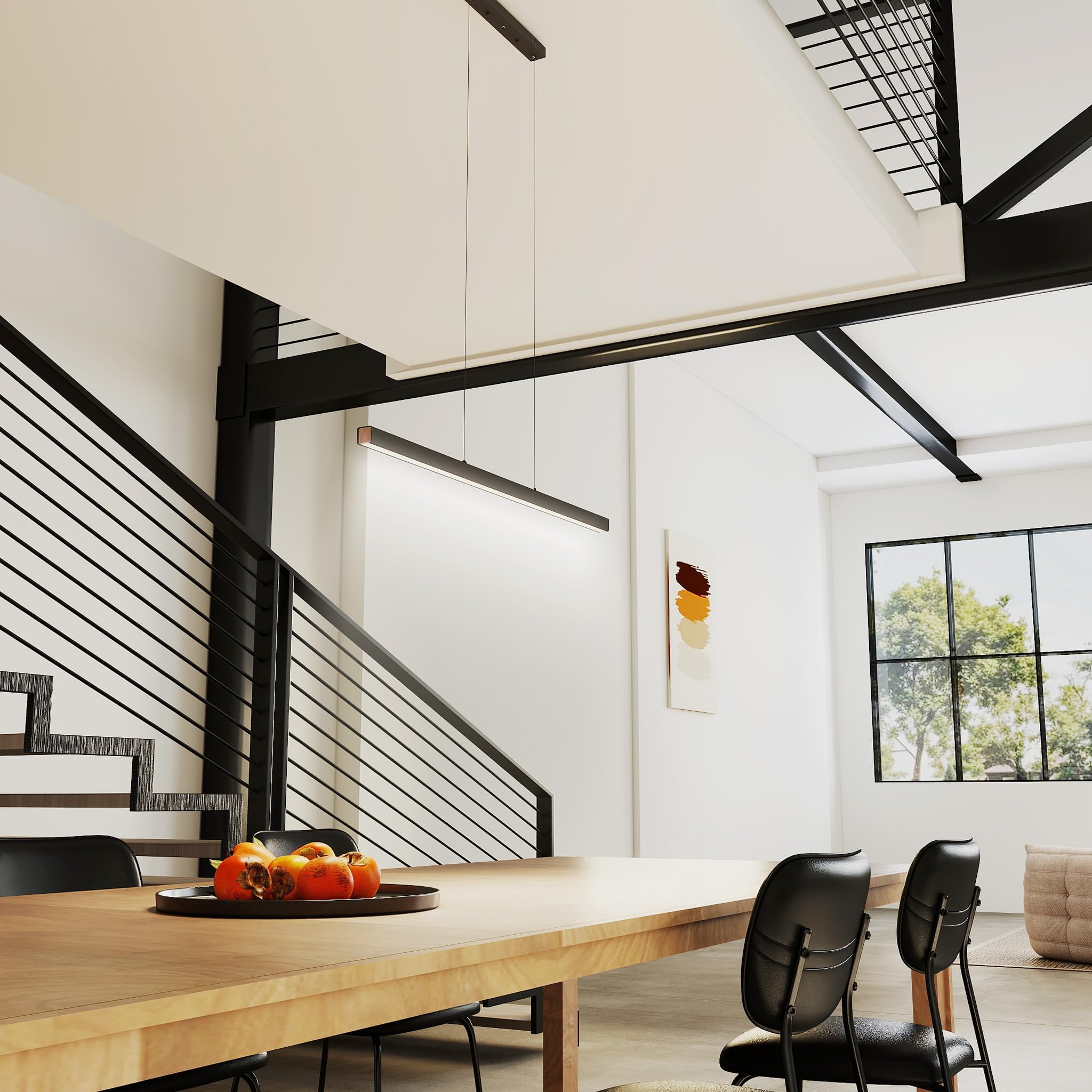 FIVMEN Hängelampe Pendelleuchte Esstisch 48W Esszimmerlampe Hängend Höhenverstellbar Moderne LED Hängeleuchte Schwarz Esstischlampe Dimmbar für Esszimmer Wohnzimmer Küche, 120cm