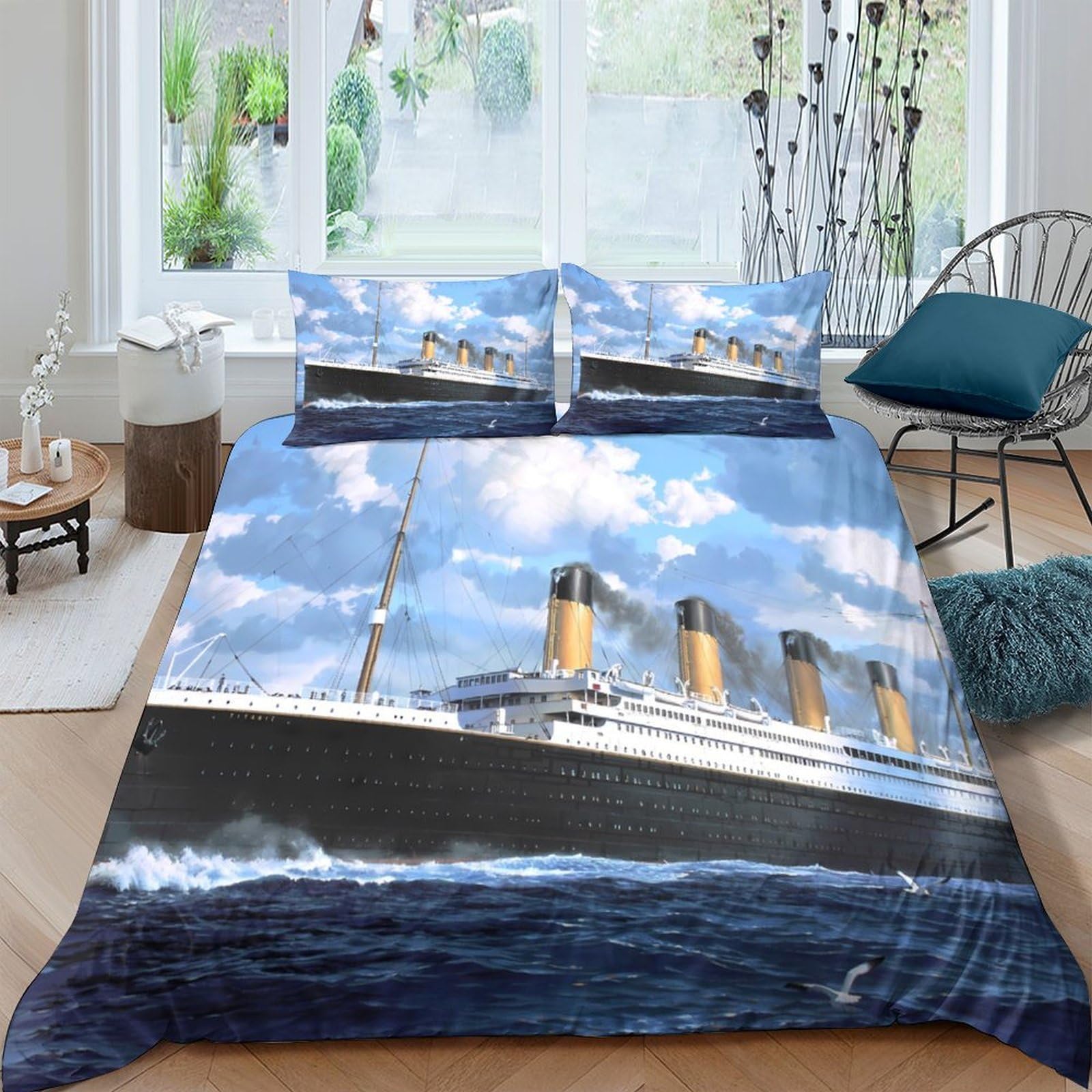 Ctjqhvkz Style-5 3D Printed Titanic Ocean Scene Fitted Sheet Microfiber Soft Anti-Slip Bed Cover For Bedroom Home Mattress Decor Single（135X200cm）