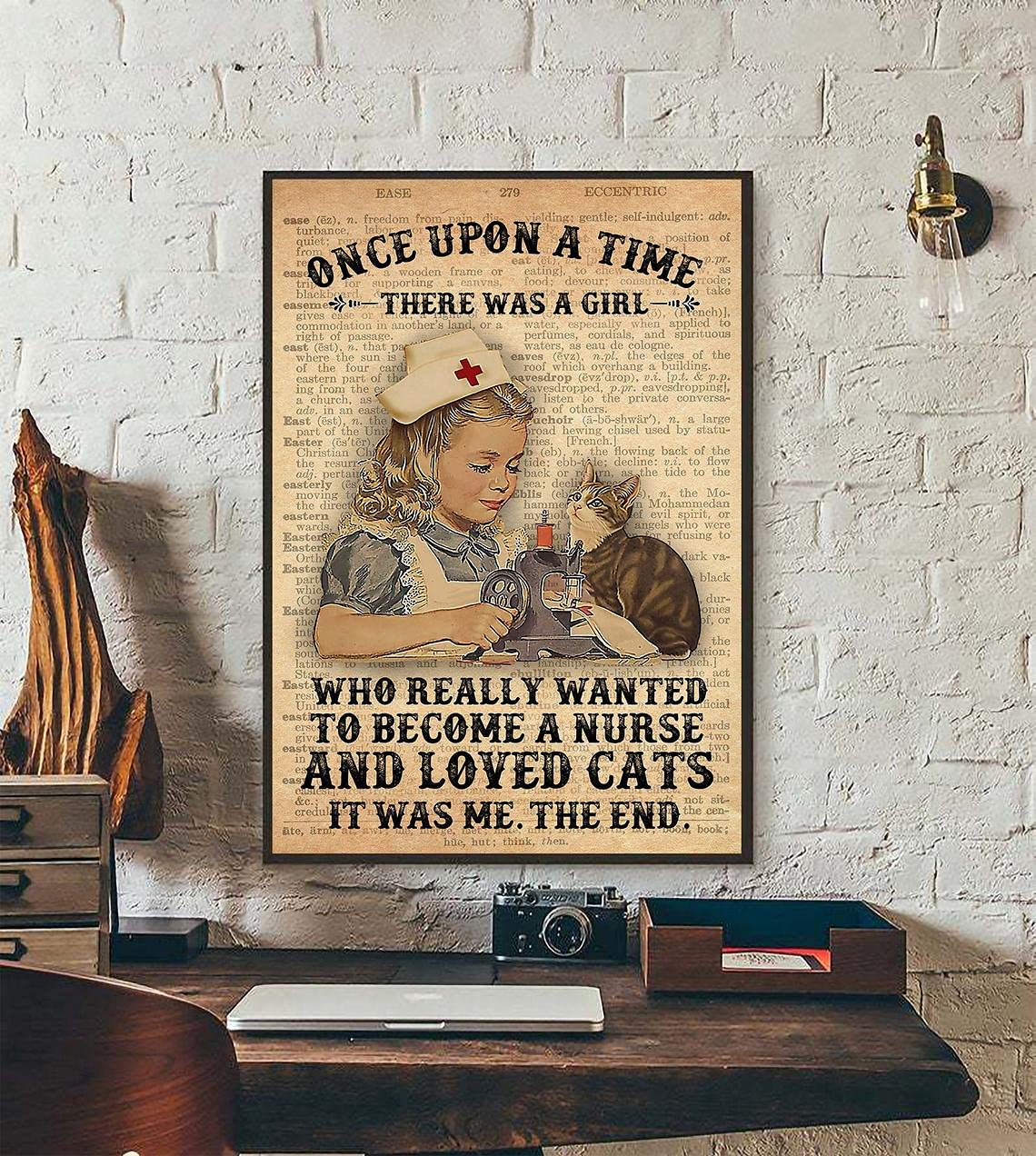 Aperiy Girls Nurse Poster - Once Upon A Time There Was A Who Really Wanted To Become A Nurse And Loved Cats,Love Cat Wall Art,Nurse Life Print