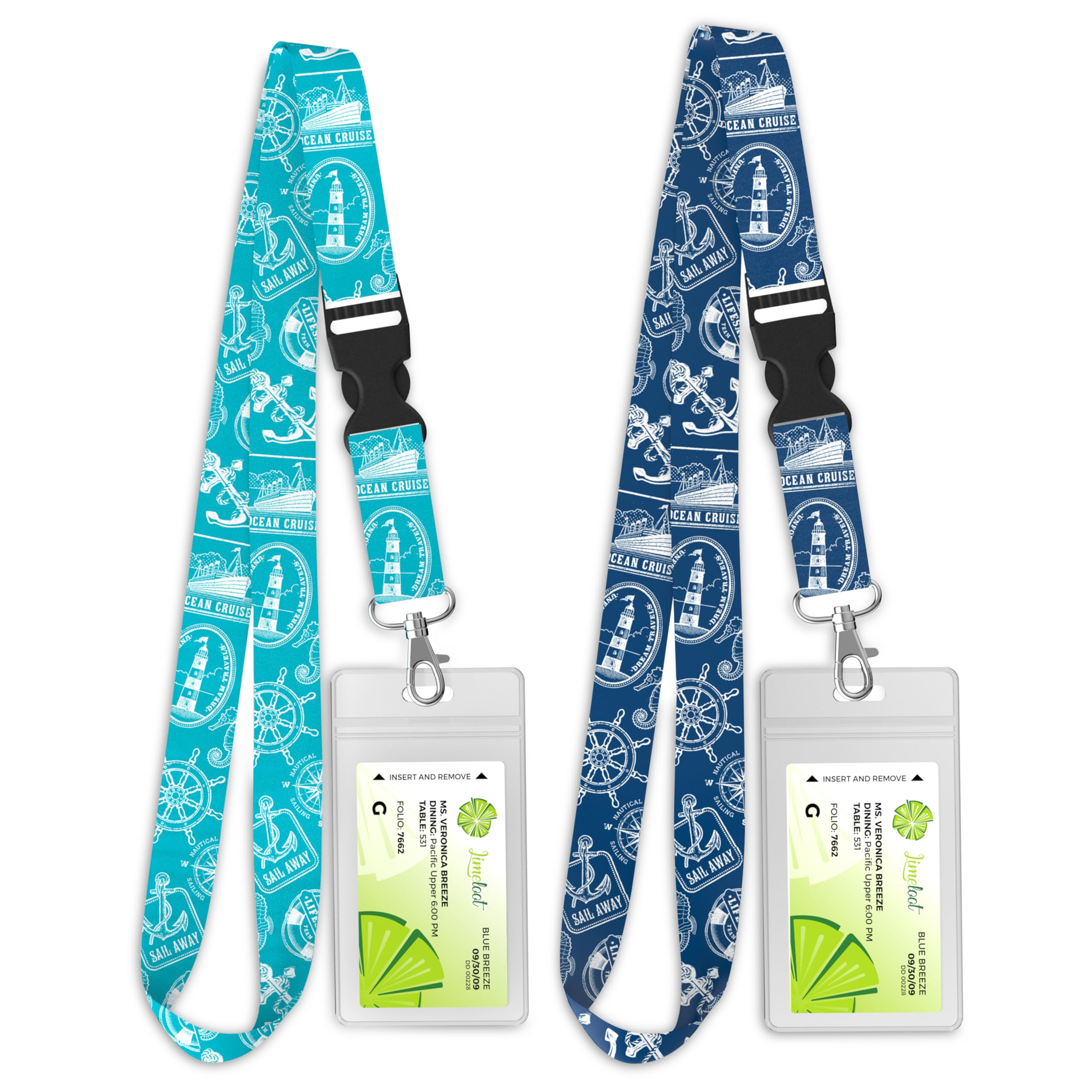 Limeloot 2-Pack Cruise Lanyards for Ship Cards | Silky Cards,ID,Cash,Cruise Essentials Detachable Buckle and Waterproof Card Holder Teal Blue Set,Teal Blue 2-pack,(cbs10)
