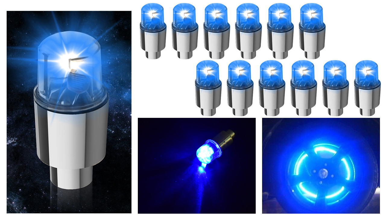 Image of 12 PCS LED Wheel Lights Flash Light Tire Valve Cap Lamp for Car Trucks Motorcycle Bike (Blue)