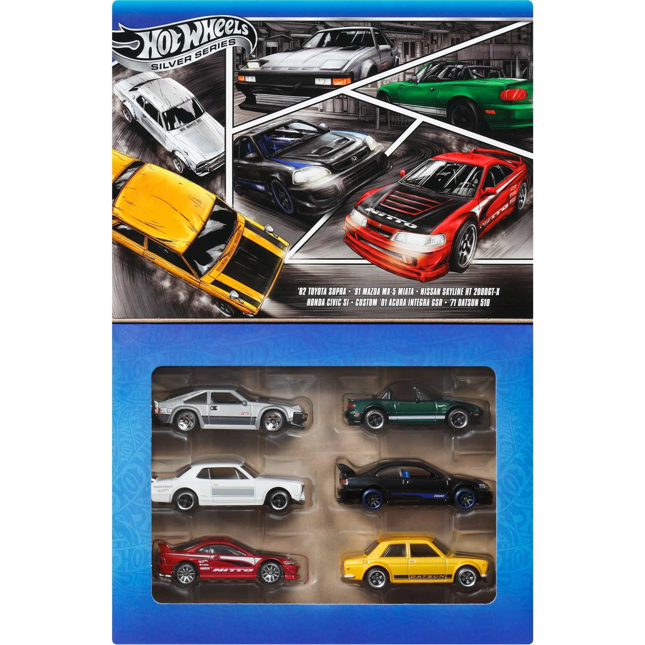 Hot Wheels1:64 Scale Die-Cast Toy Cars, Set of 6 Japanese Vehicles with Elevated Deco (Styles May Vary)