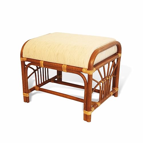 Miniatura 3 de Lounge - Juego de 2 silla mecedora giratoria de Java mimbre de ratán natural hecha a mano y otomana con cojín crema coñac