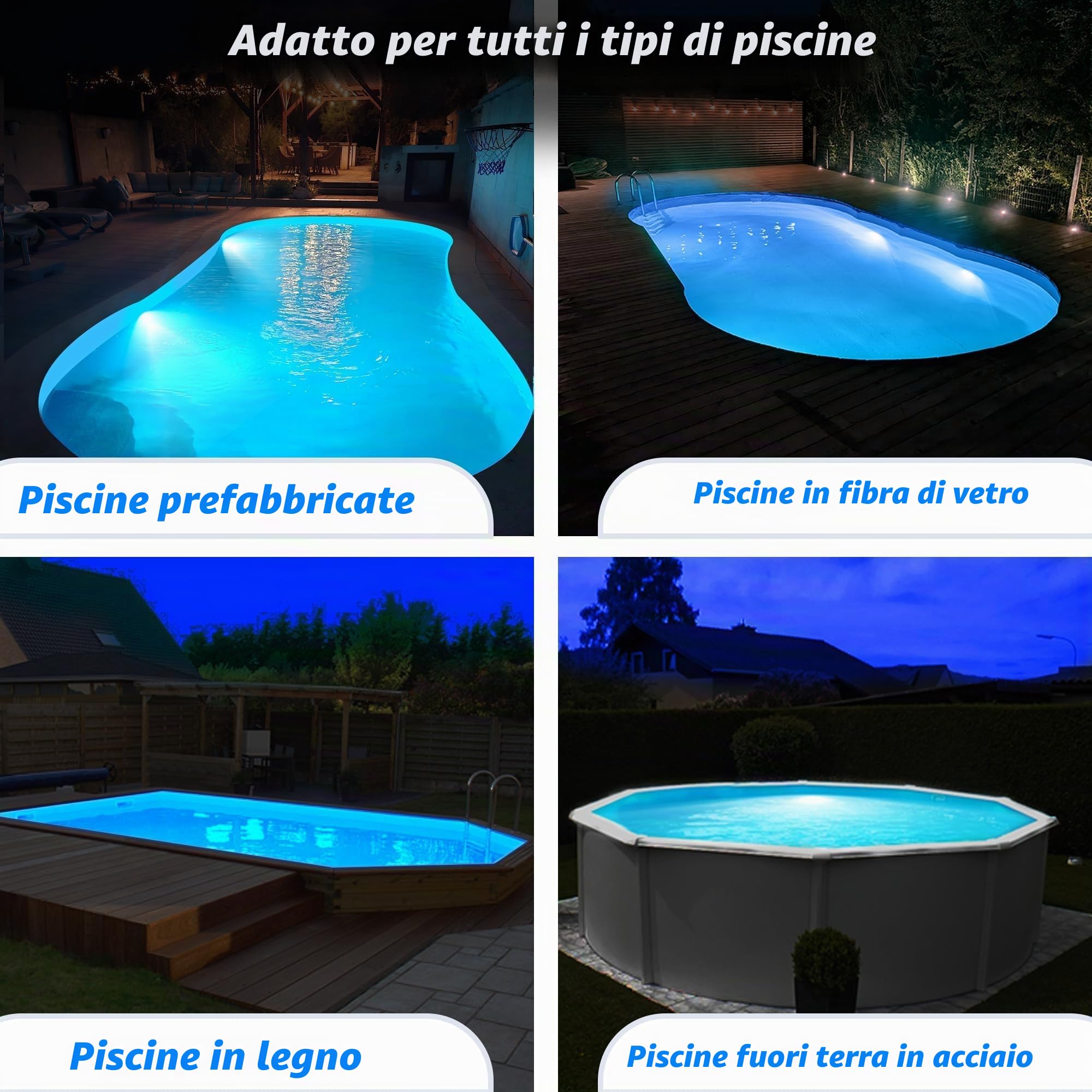 LyLmLe Faro Piscina LED con Filettatura Esterna 2", 12W Lampada LED Piscina 2 Colori Bianco 3000K & 6000K, Ø190mm, 12V AC Proiettore Piscinas per Prefabbricate Vetroresina Fuori Terra Acciaio
