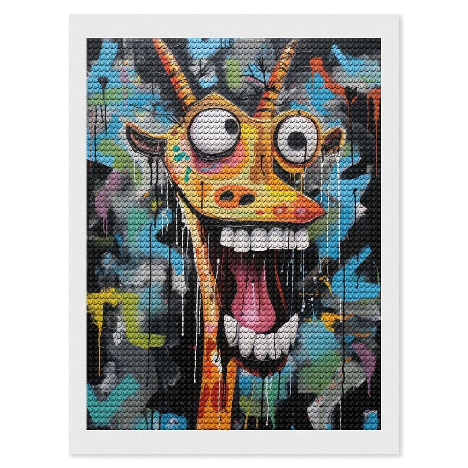 Junmoney Graffiti Streetart Giraffe DIY Diamond Art Canvas Kit 12"x16", for Teens, Aesthetic Room Decor, Farmhouse Decor, Canvas Picture, Birthday Gift