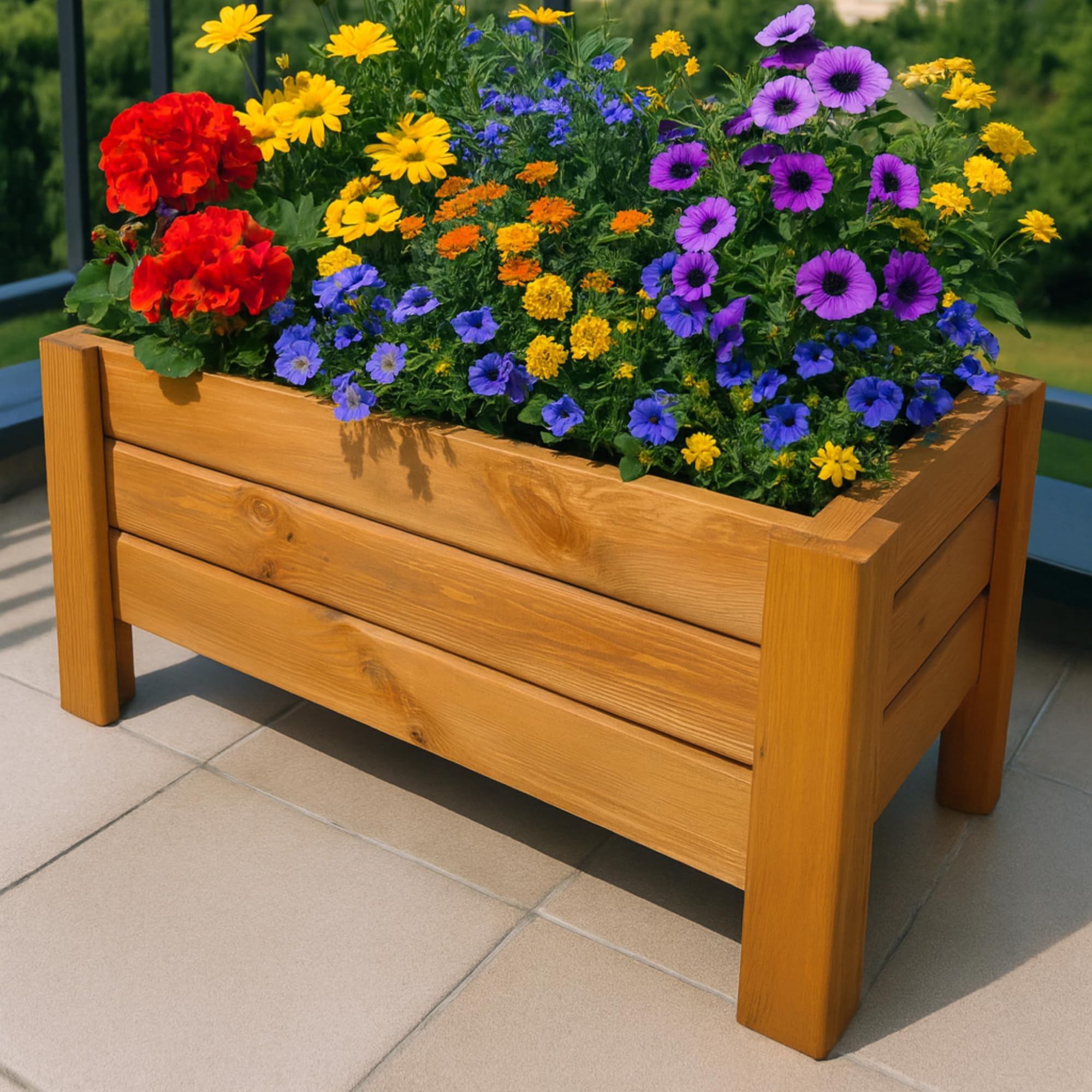 Donica Drewniana Prostokątna 80x32x40 cm 54 l Impregnowana Kolor Pinia Do Ogrodu Na Balkon Seria FLORA