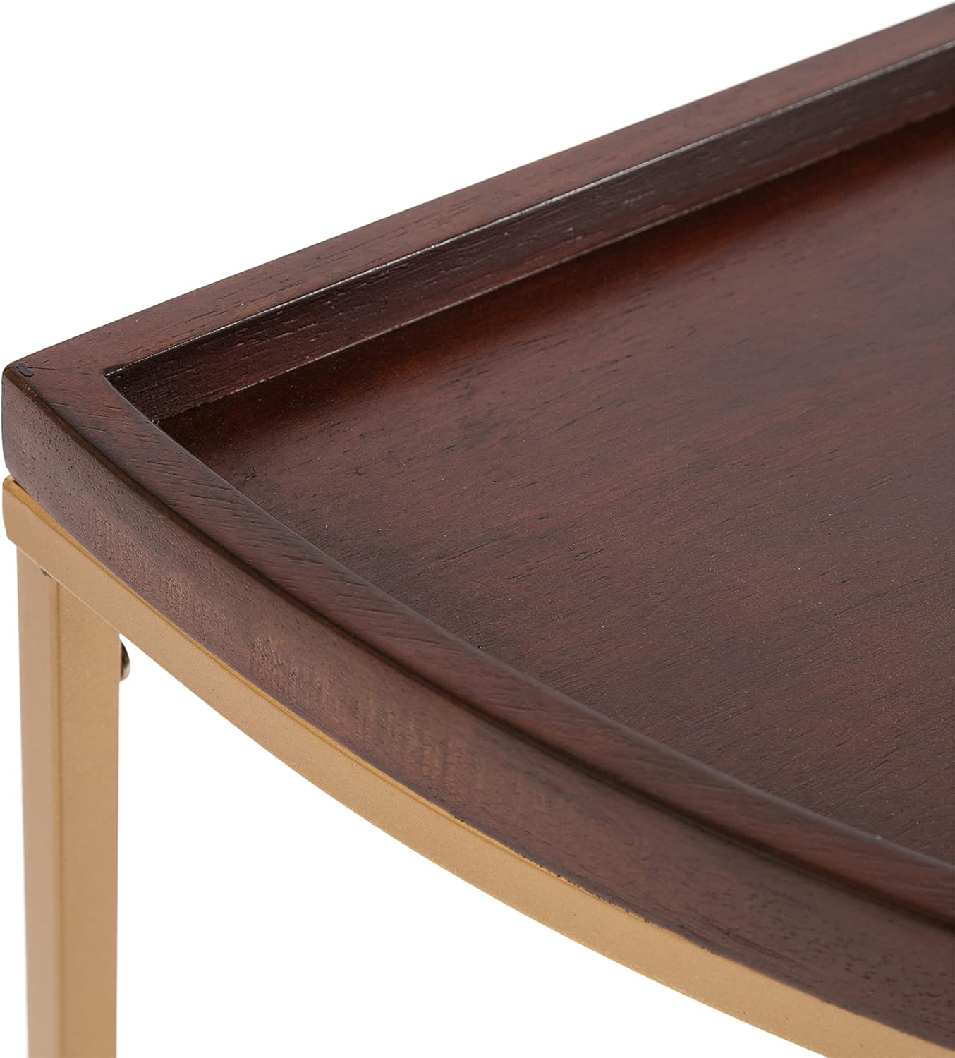 Walnut Brown and Gold Half-Circle Console Table with Storage