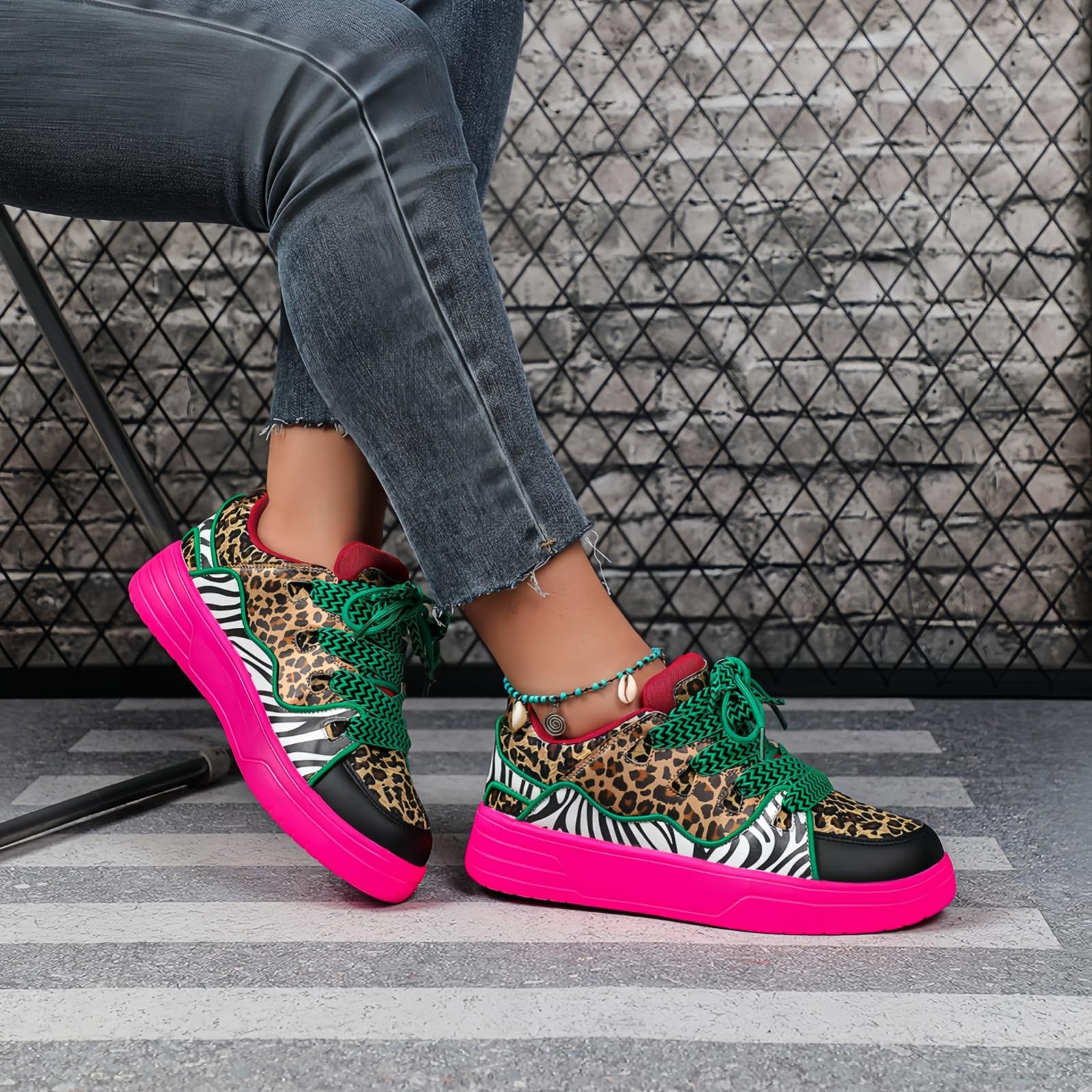 Modne damskie trampki z gwiazdami brokatowe cekiny sznurowane niskie buty tenisowe do biegania buty do chodzenia lekkie antypoślizgowe skórzane buty retro, Szerokie sznurowadła różowe, 40 EU