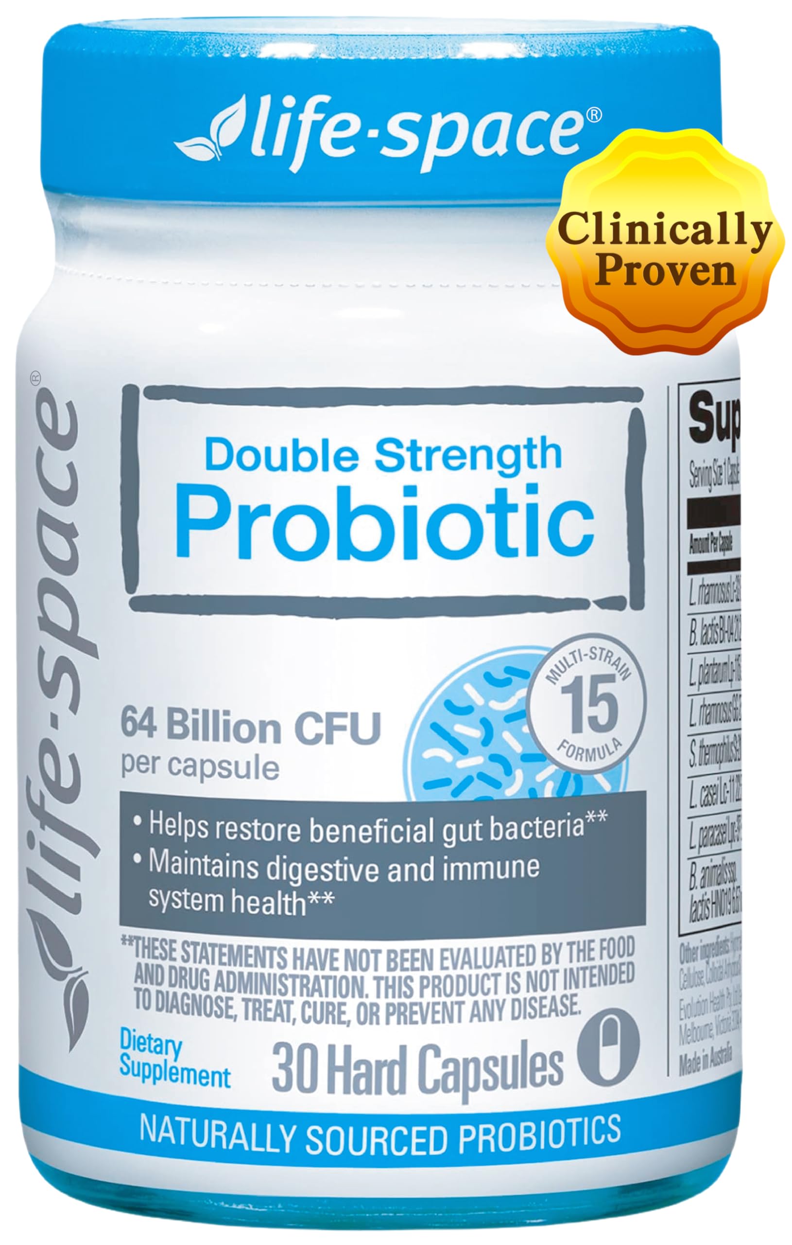 Life-SpaceDouble Strength Broad Spectrum Probiotic, 64 Billion CFU & 15 Diverse Strains, Redouble Formulated for Digestive Health & Immune Health, Probiotics for Women & Men - 30 Veg Capsules