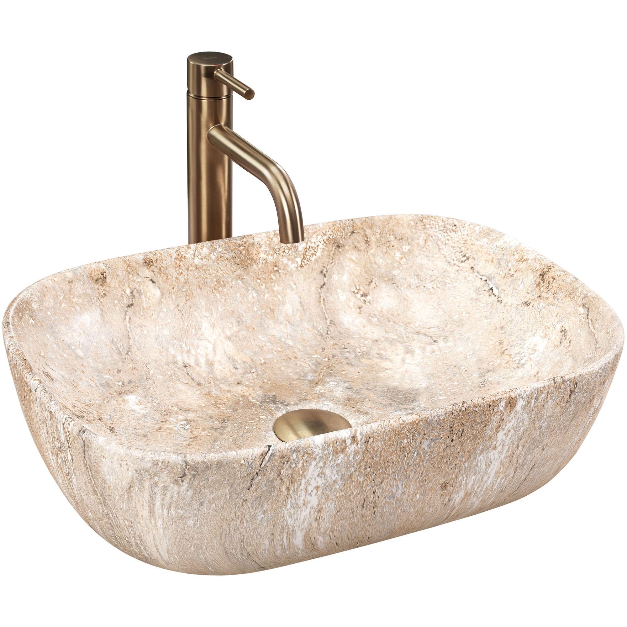 Rea Vasque à Poser Belinda Savana Pour Salle De Bain, Idéale Comme Lavabo Pour Lave-​Main Pour Wc, À Poser Sur Le Comptoir, Beige, imitation de pierre