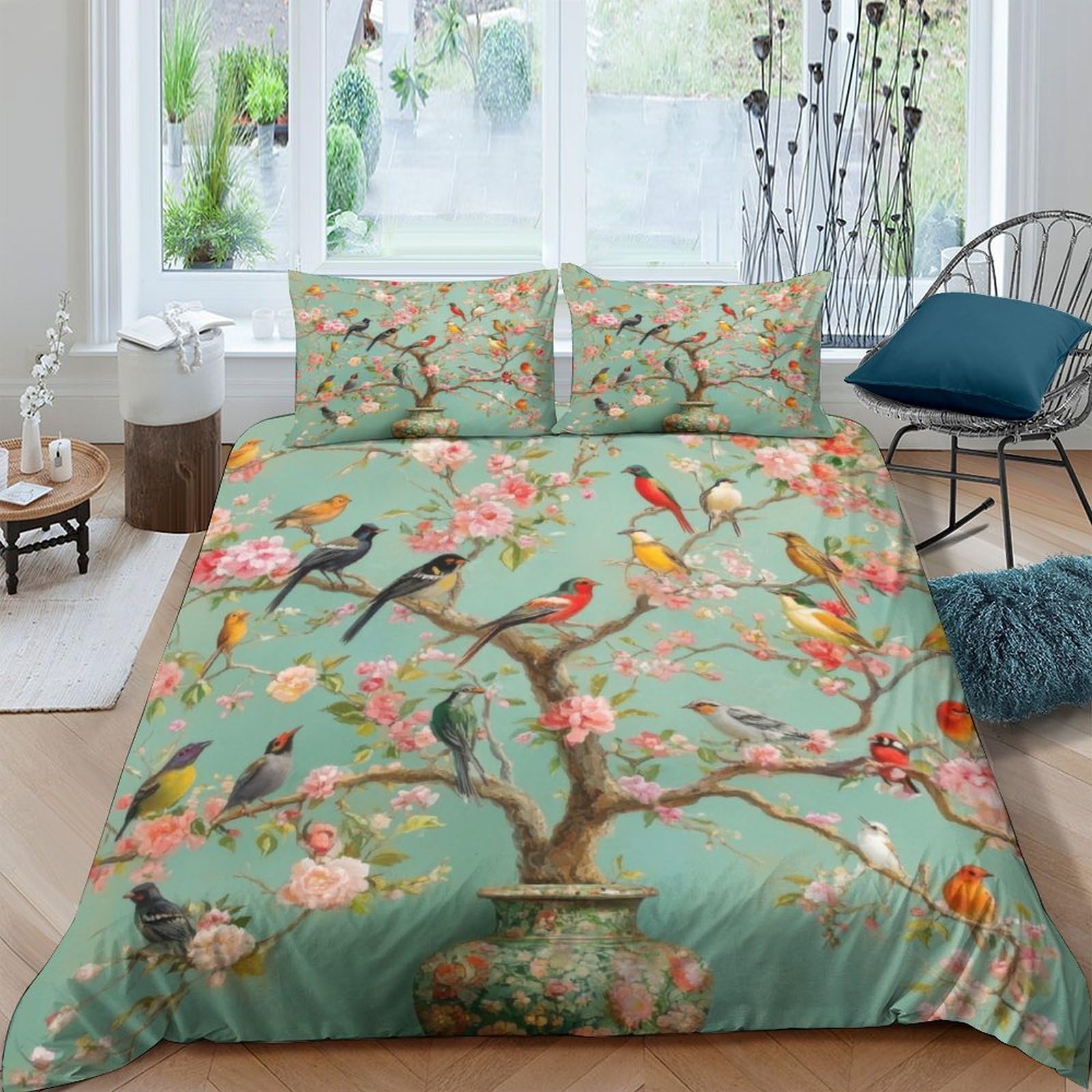 Ctjqhvkz Style-5 3D Printed Blossom Bird Fitted Sheet Microfiber Soft Floral Tree Bed Cover For Bedroom Guest Room Decor Single（135X200cm）