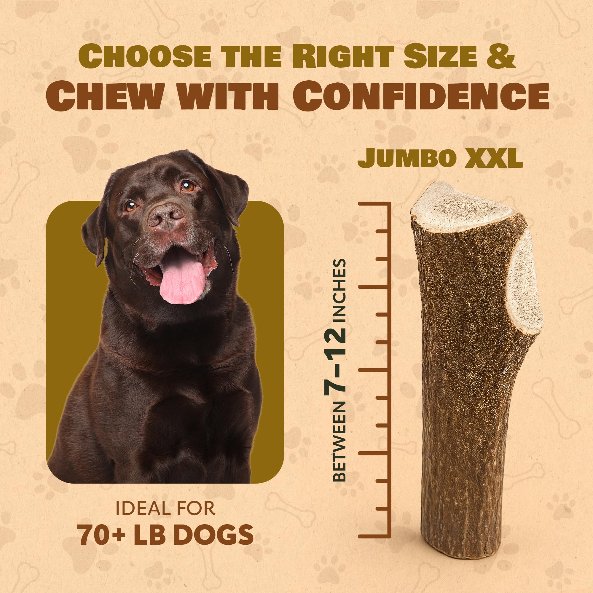Jumbo Elk Antler Split para perros – Xxl L Natural Premium Grado A. Masticable de cuernos naturalmente derramado, seleccionado a mano y fabricado en los Estados Unidos. Sin
