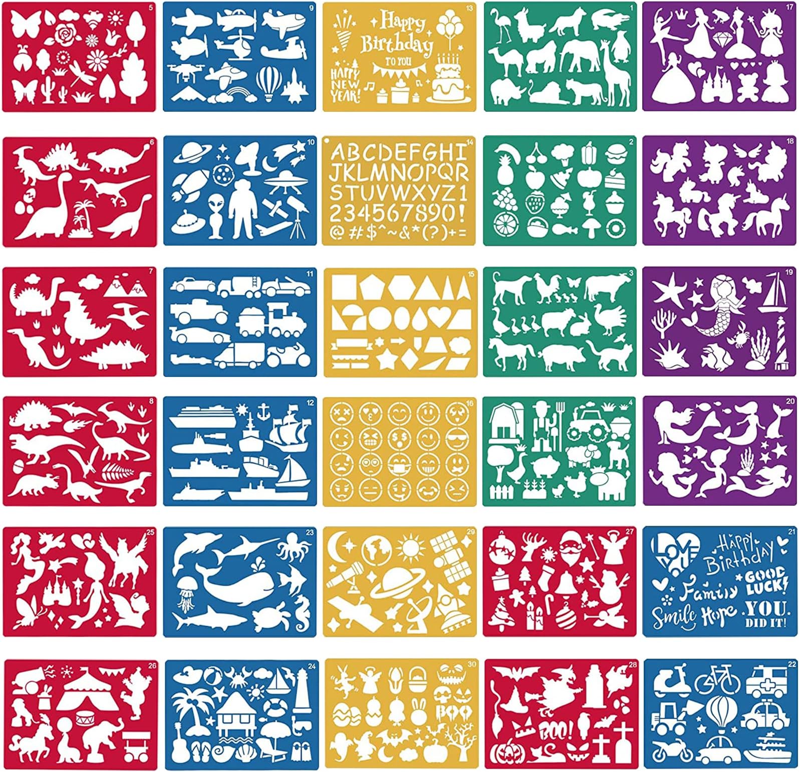 LanMa 30 Pieces Drawing Stencils Set for Kids, Plastic Drawing Painting Stencil Templates for Kids Crafts School Art Projects, Journal Stencil with 400+ Images