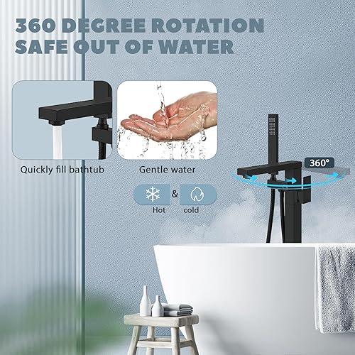 Miniatura 4 de GCCSJ Grifo de bañera independiente negro mate Llenador de bañera Grifo de bañera de pie Grifo de bañera de una sola manija grifo de latón Grifo de