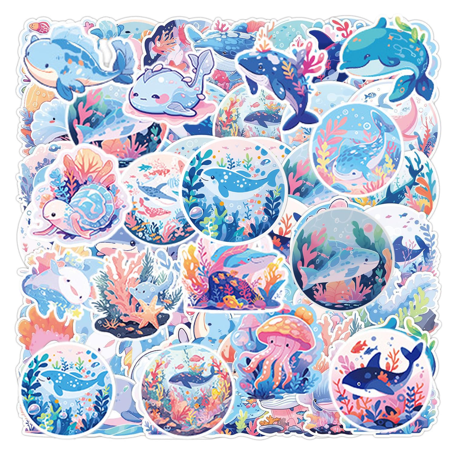 NIDHFG 50 Marine Life Stickers, Waterproof Stickers, Cute Graffiti Stickers, Children'S Stickers, Decorate Water Bottles, Luggage Cups, Notebooks.