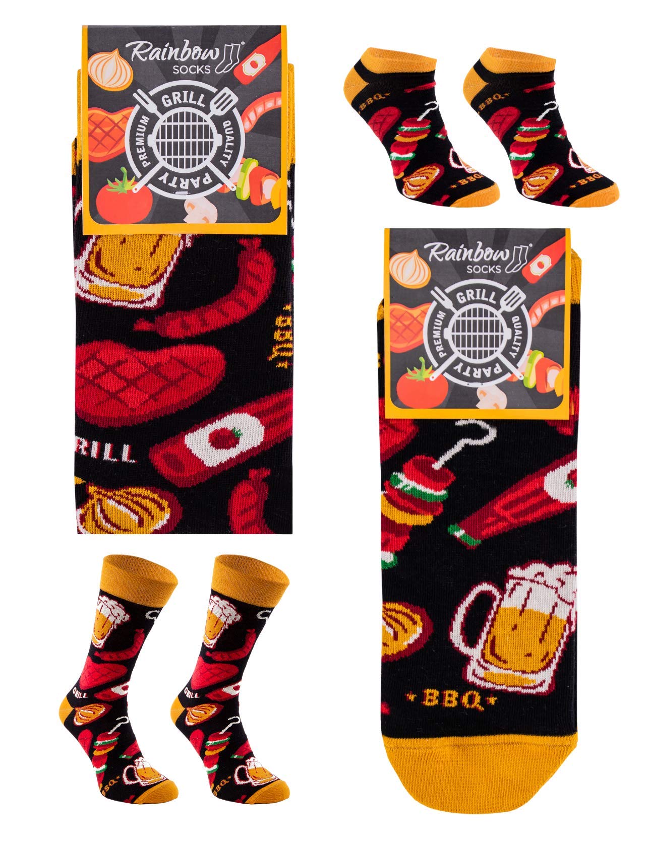 Rainbow Socks Men's 2Xbarbecueanklesneaker - Wo Novelty Party Sneaker And Ankle Socks - 2 Pairs - Barbecue - Size 7,5-11