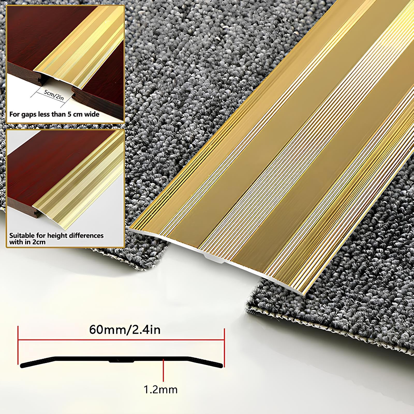 Profilo di Transizione Larghezza 60mm Striscia Transizione Pavimento | Striscia di Transizione Pavimenti in Alluminio per Porta e Riempimento Fessure Parquet e Piastrelle(Gold,60mmx145cm)