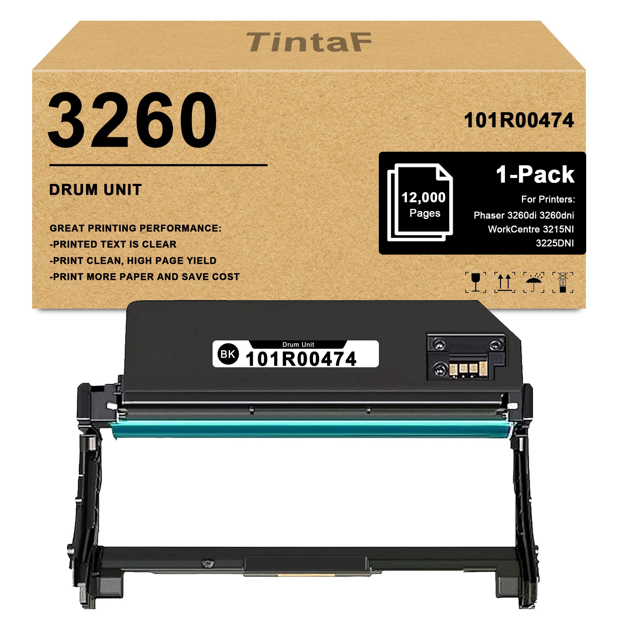 Phaser 3260 wkład bębnowy 3052 zamiennik do drukarki perkusyjnej Xerox 101R00474 3215 (bez tonera) współpracuje z drukarką Phaser 3260 3052 WorkCentre 3215 3225 (12 000 stron, 1-pak)