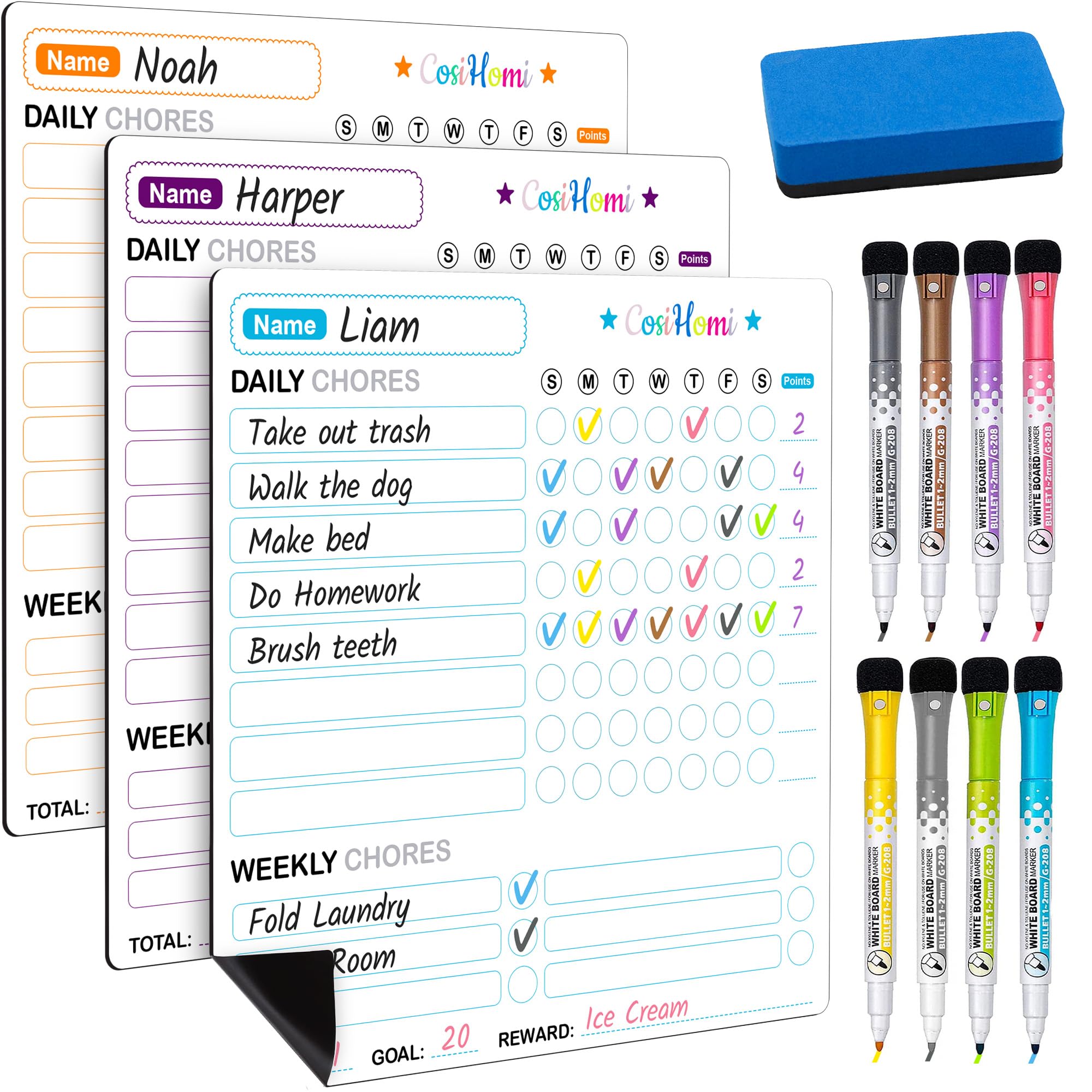 Magnetic Chore Chart For Multiple Kids Magnetic Daily Reward Chore