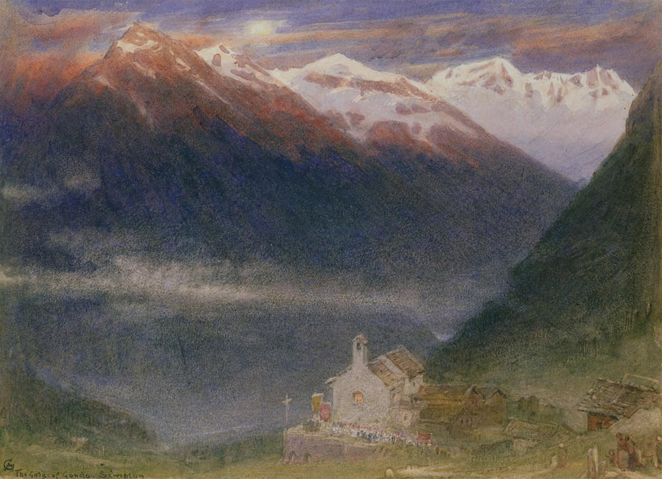 ARTXLXXBN Famous Prints Artwork Pictures Poster Painting Art the Gorge of Gondo Simplon by Albert Goodwin Artwork Landscape Pictures for Home Decor 60x90cm
